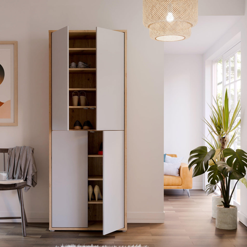 Alice Springs Shoe Cabinet with 4 Doors Push-to-Open in Artisan Oak and Light Grey Doors - image 7