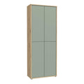 Alice Springs Shoe Cabinet with 4 Doors Push-to-Open in Artisan Oak and Sage Green Doors