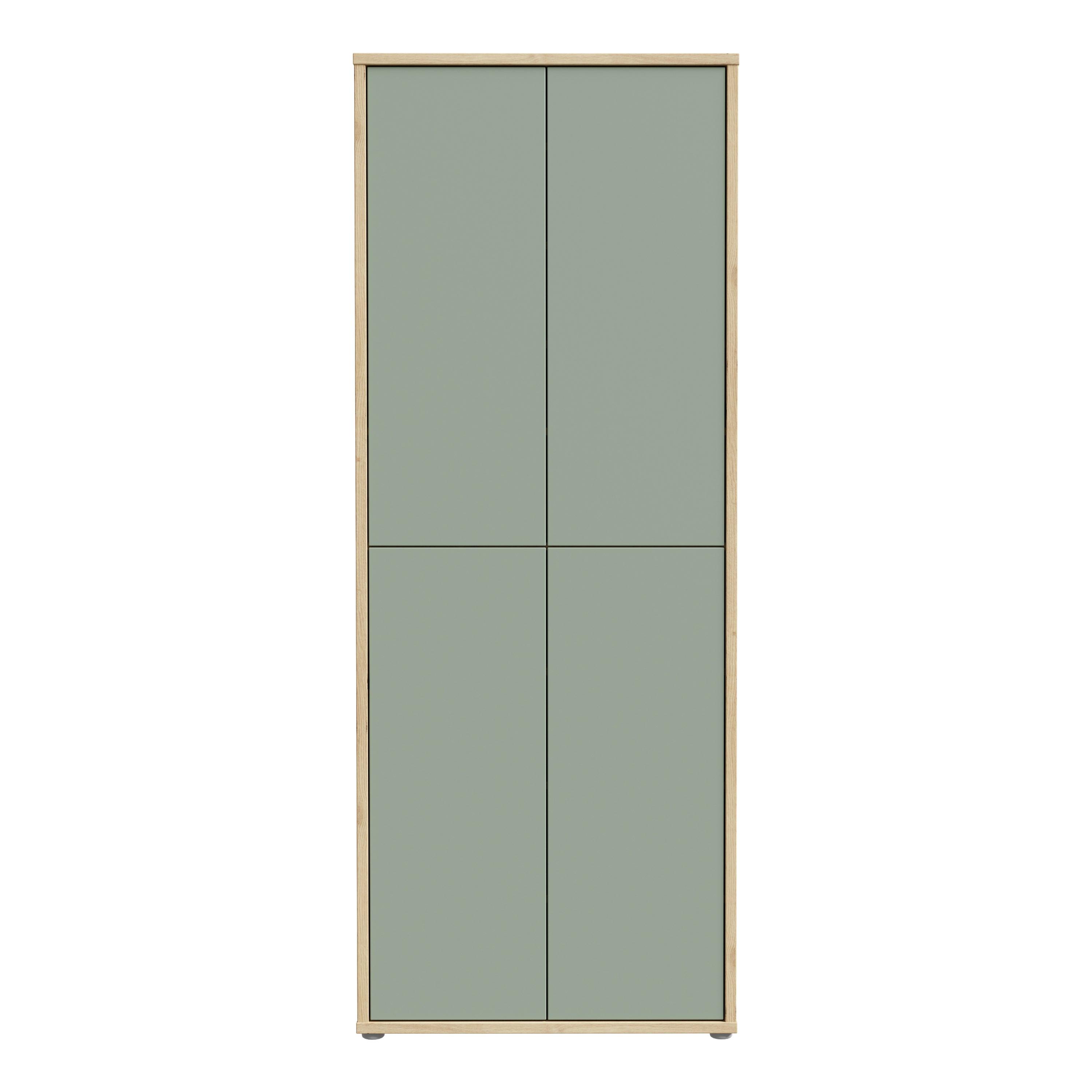 Alice Springs Shoe Cabinet with 4 Doors Push-to-Open in Artisan Oak and Sage Green Doors - image 2