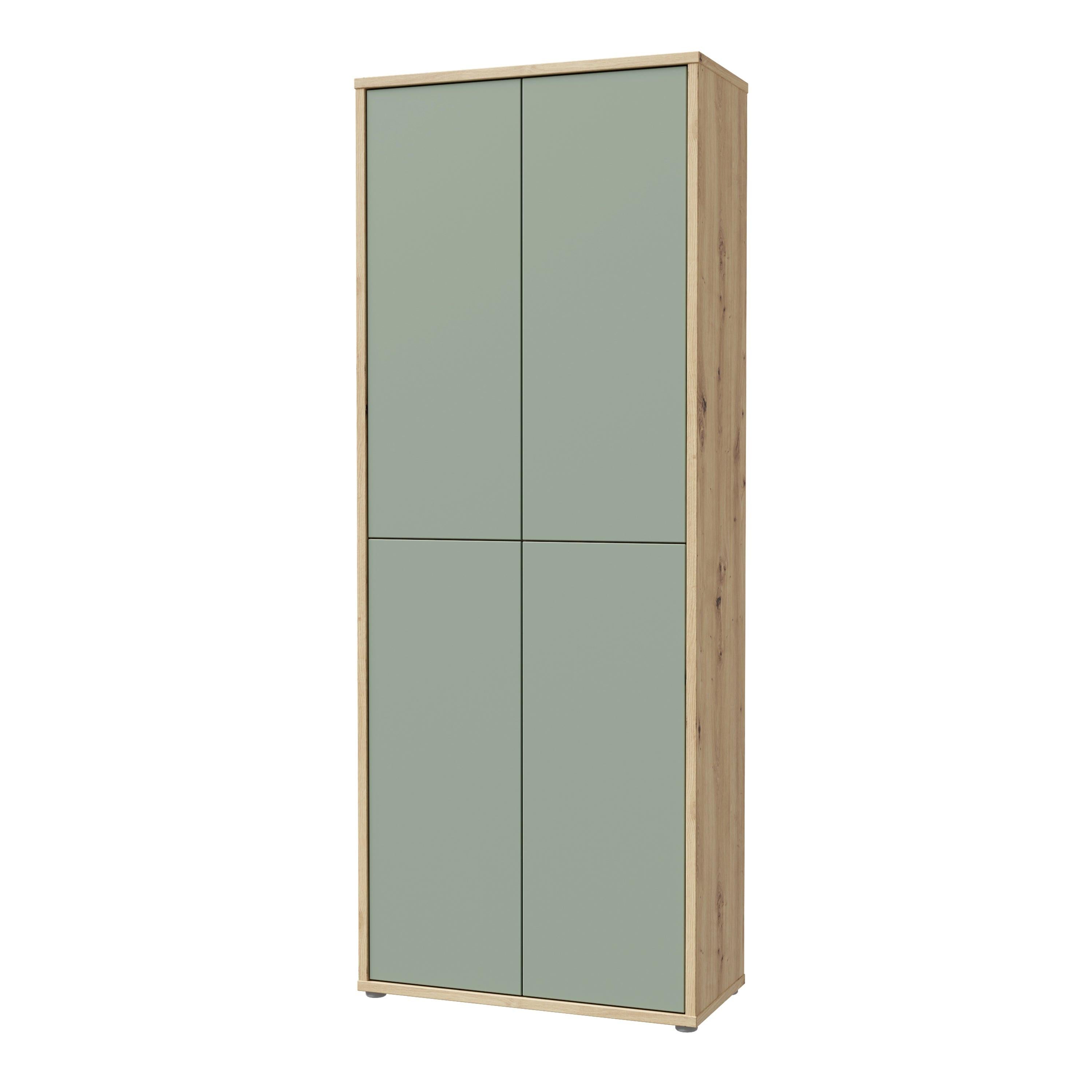 Alice Springs Shoe Cabinet with 4 Doors Push-to-Open in Artisan Oak and Sage Green Doors - image 3