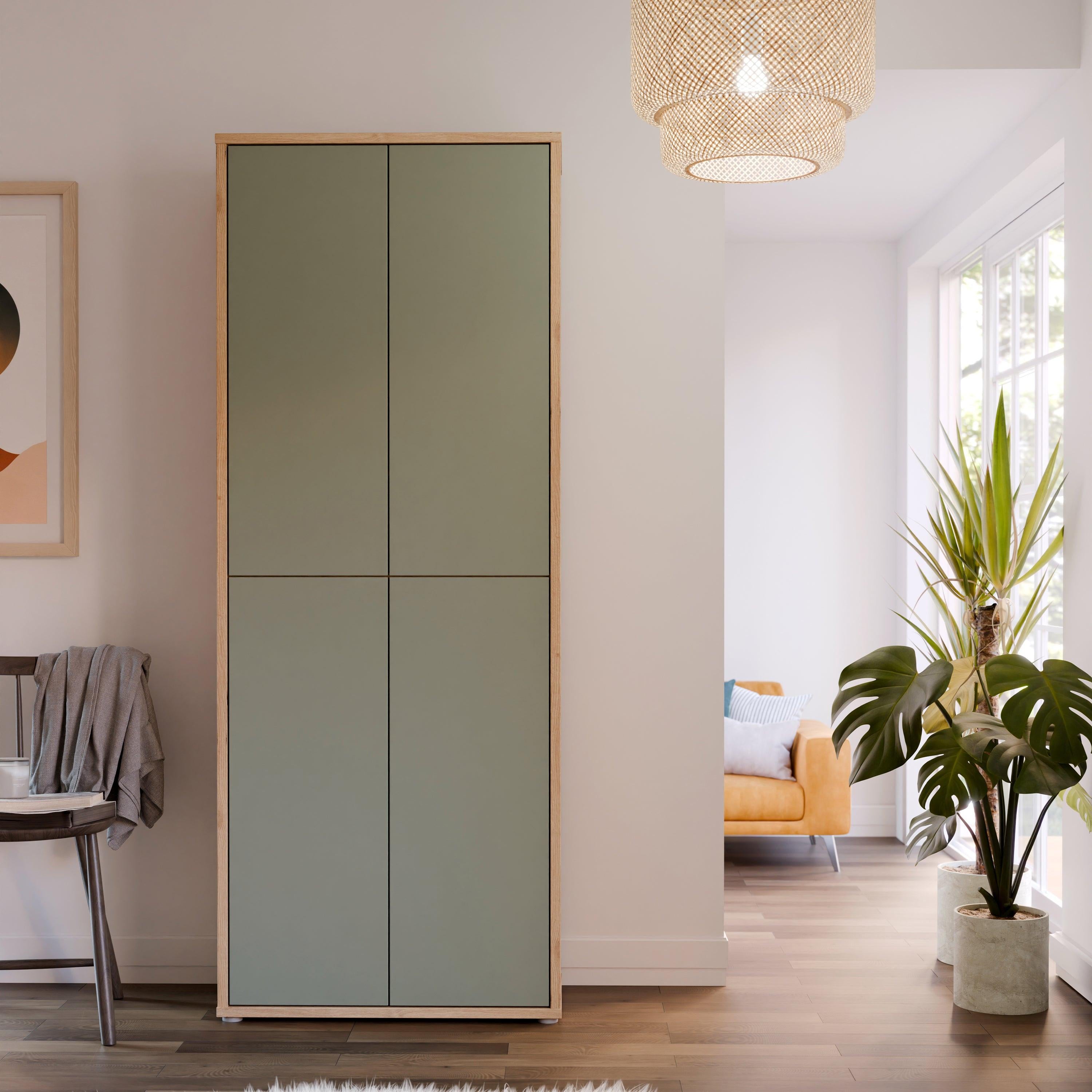 Alice Springs Shoe Cabinet with 4 Doors Push-to-Open in Artisan Oak and Sage Green Doors - image 6