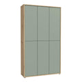 Alice Springs Shoe Cabinet with 6 Doors Push-to-Open in Artisan Oak and Sage Green Doors