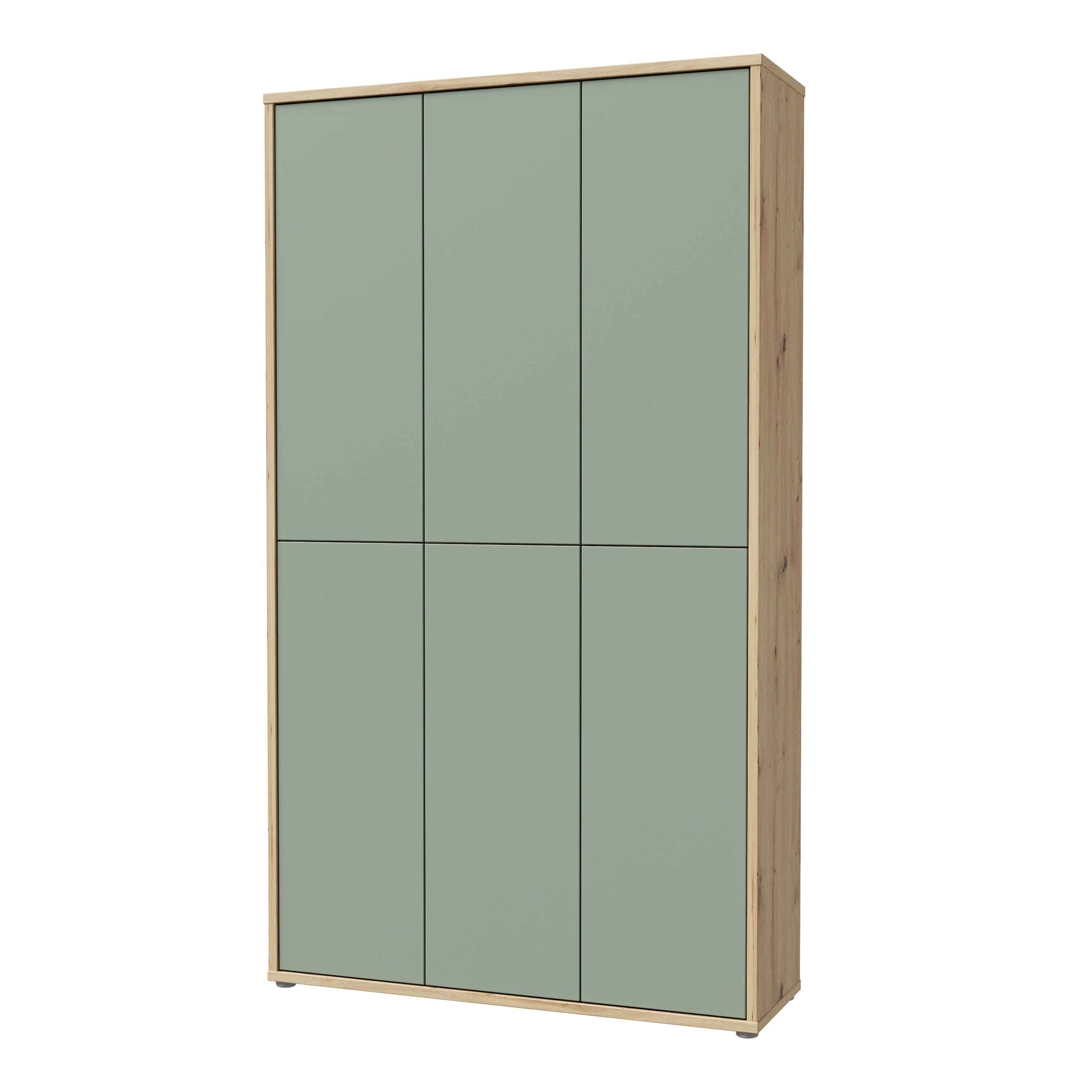 Alice Springs Shoe Cabinet with 6 Doors Push-to-Open in Artisan Oak and Sage Green Doors - image 3