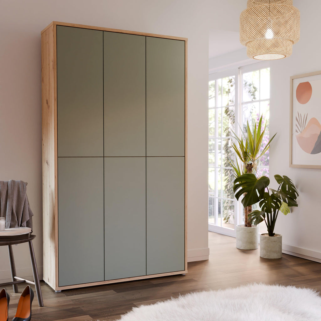 Alice Springs Shoe Cabinet with 6 Doors Push-to-Open in Artisan Oak and Sage Green Doors - image 6