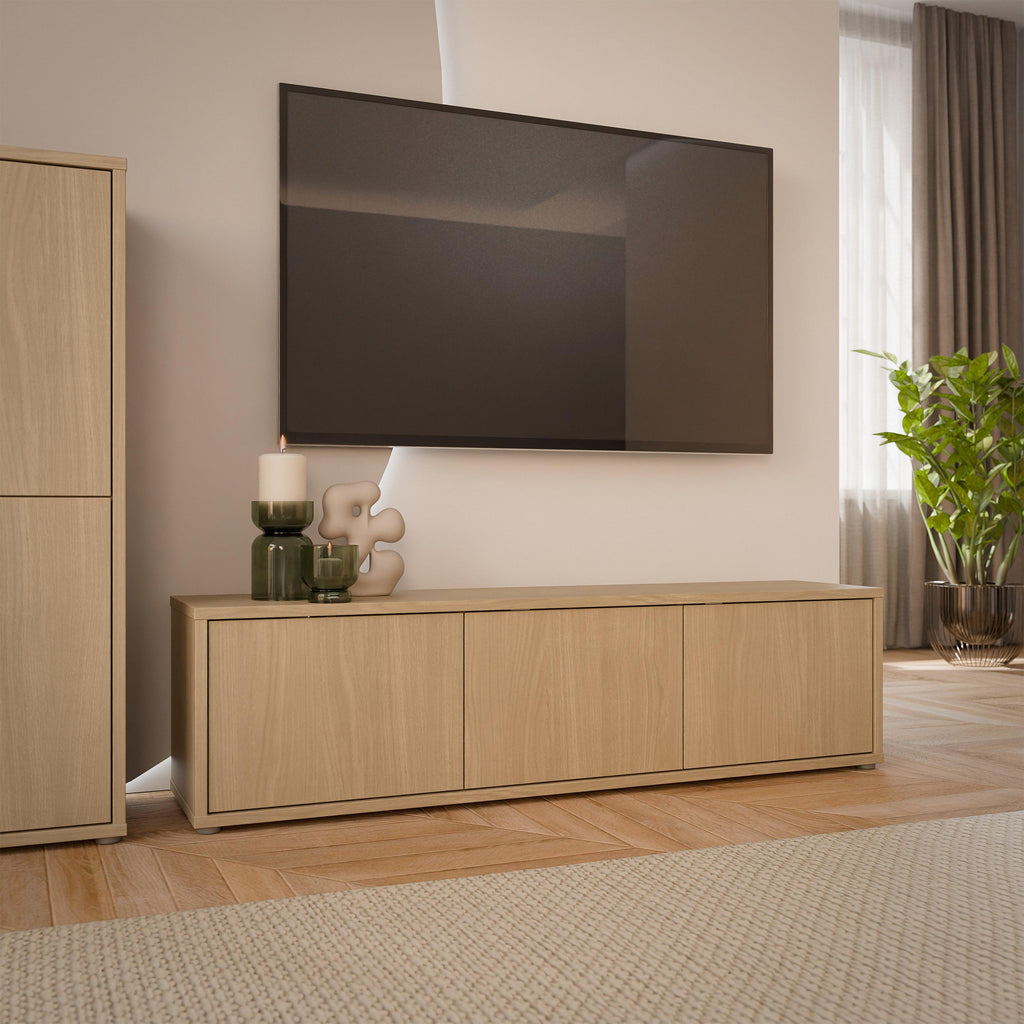Alice Springs Wide TV Cabinet with 3 Doors Push-to-Open in Elegancia Oak - image 6