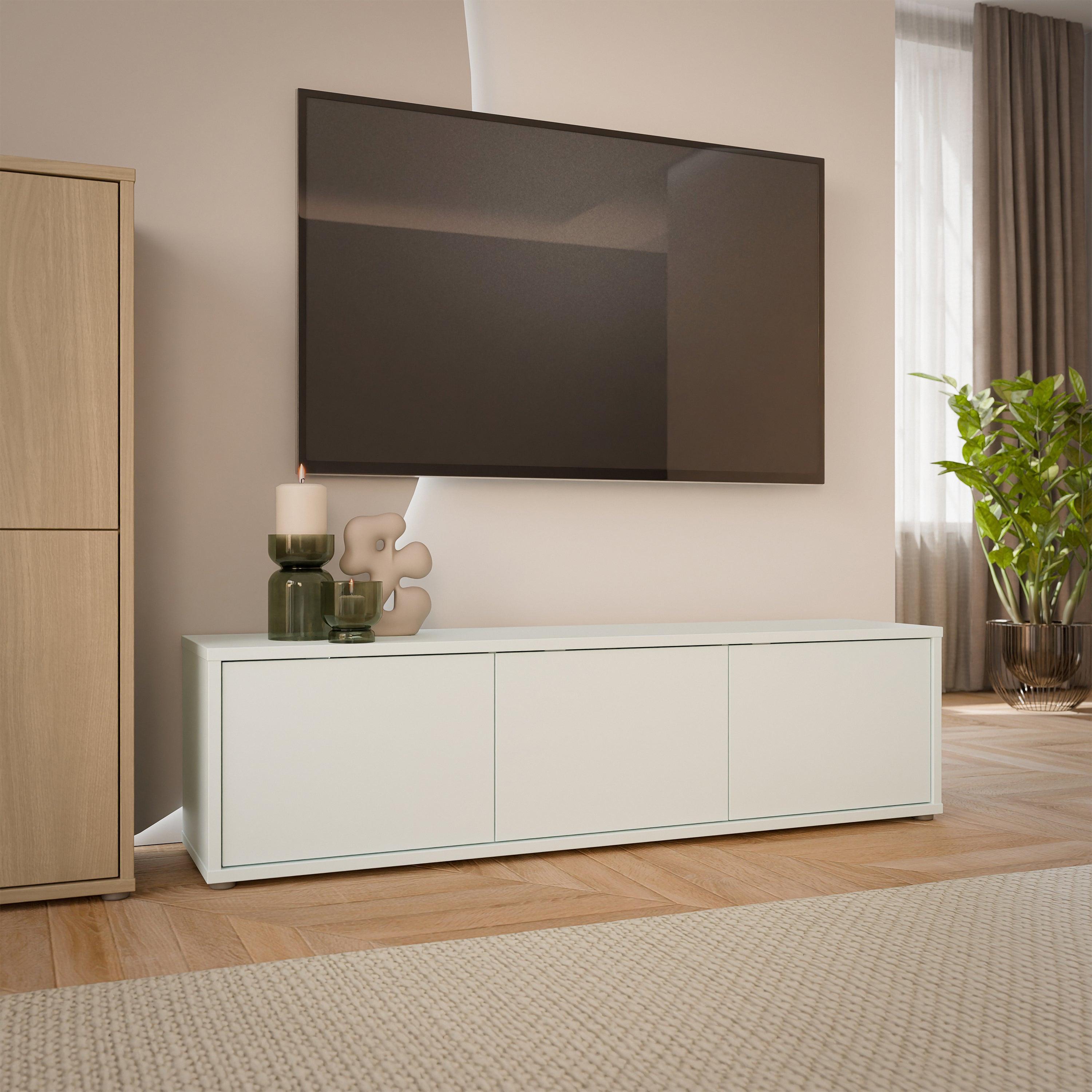 Alice Springs Wide TV Cabinet with 3 Doors Push-to-Open in Light Grey - image 6