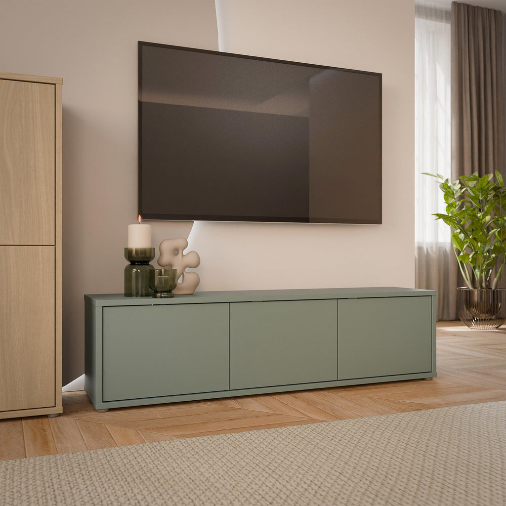Alice Springs Wide TV Cabinet with 3 Doors Push-to-Open in Sage Green - image 6