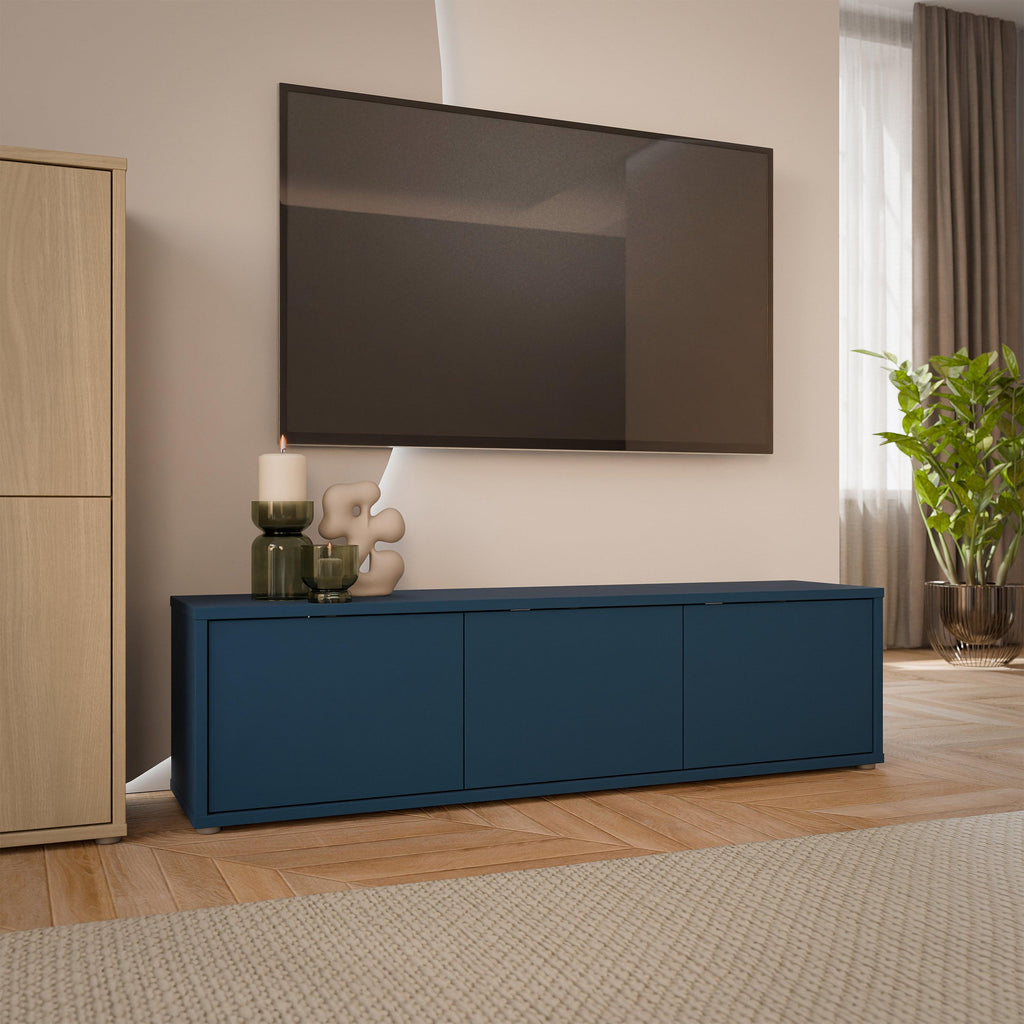 Alice Springs Wide TV Cabinet with 3 Doors Push-to-Open in Night Blue - image 6