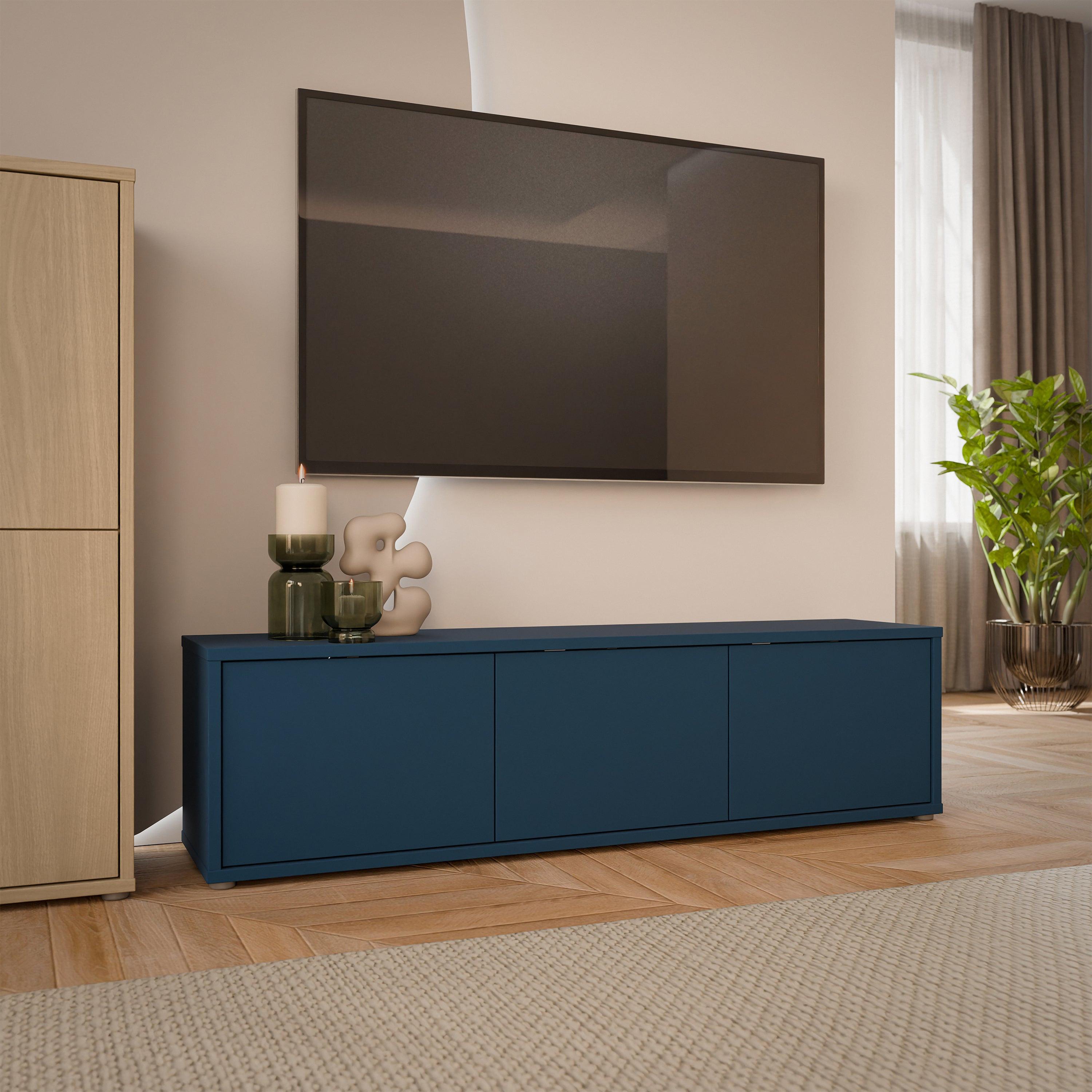 Alice Springs Wide TV Cabinet with 3 Doors Push-to-Open in Night Blue - image 6