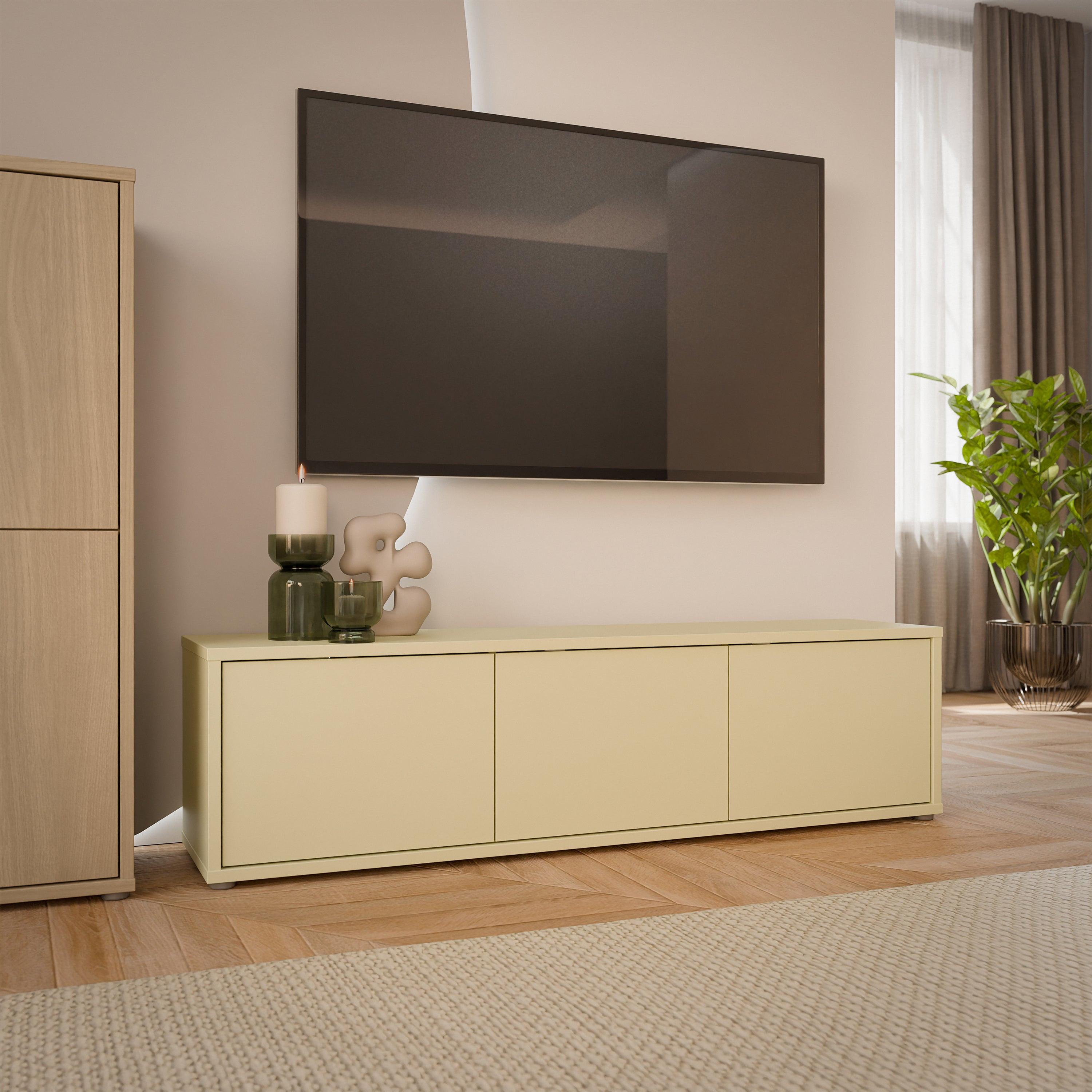 Alice Springs Wide TV Cabinet with 3 Doors Push-to-Open in Butter Yellow - image 6