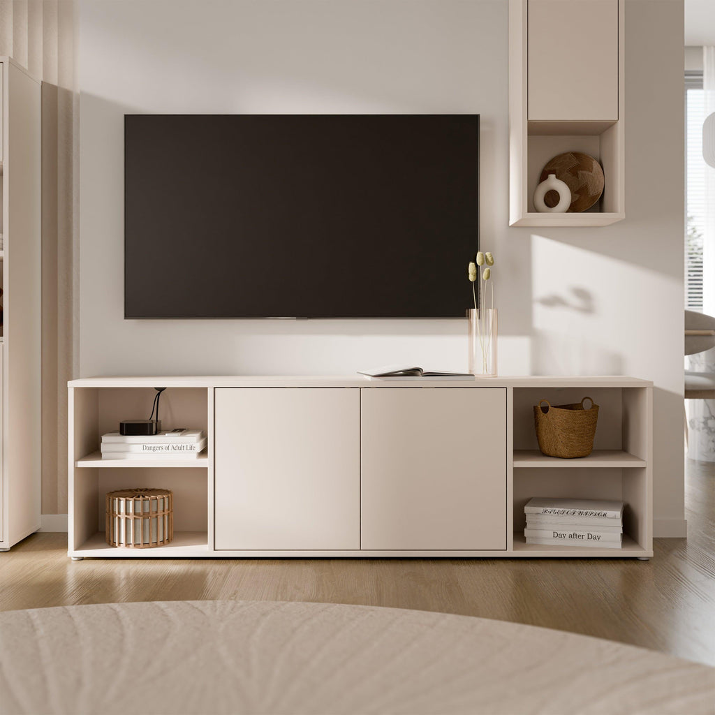 Alice Springs Wide TV Cabinet with 2 Doors Push-to-Open & 2 Open Shelves in Sand - image 6