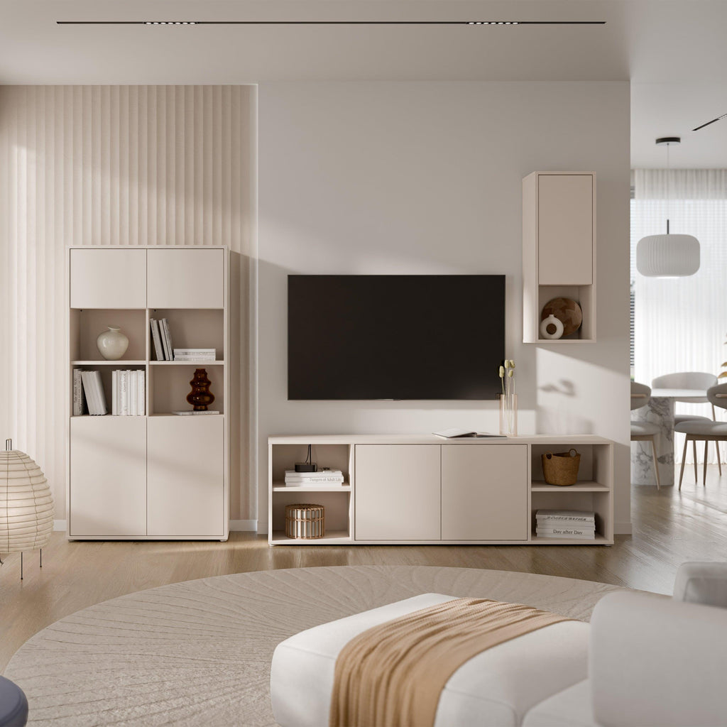 Alice Springs Wide TV Cabinet with 2 Doors Push-to-Open & 2 Open Shelves in Sand - image 7
