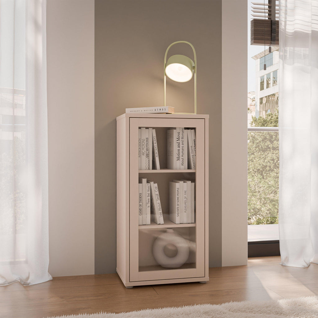 Alice Springs Low Glass Fronted Cabinet with Push-to-Open Door in Sand - image 6