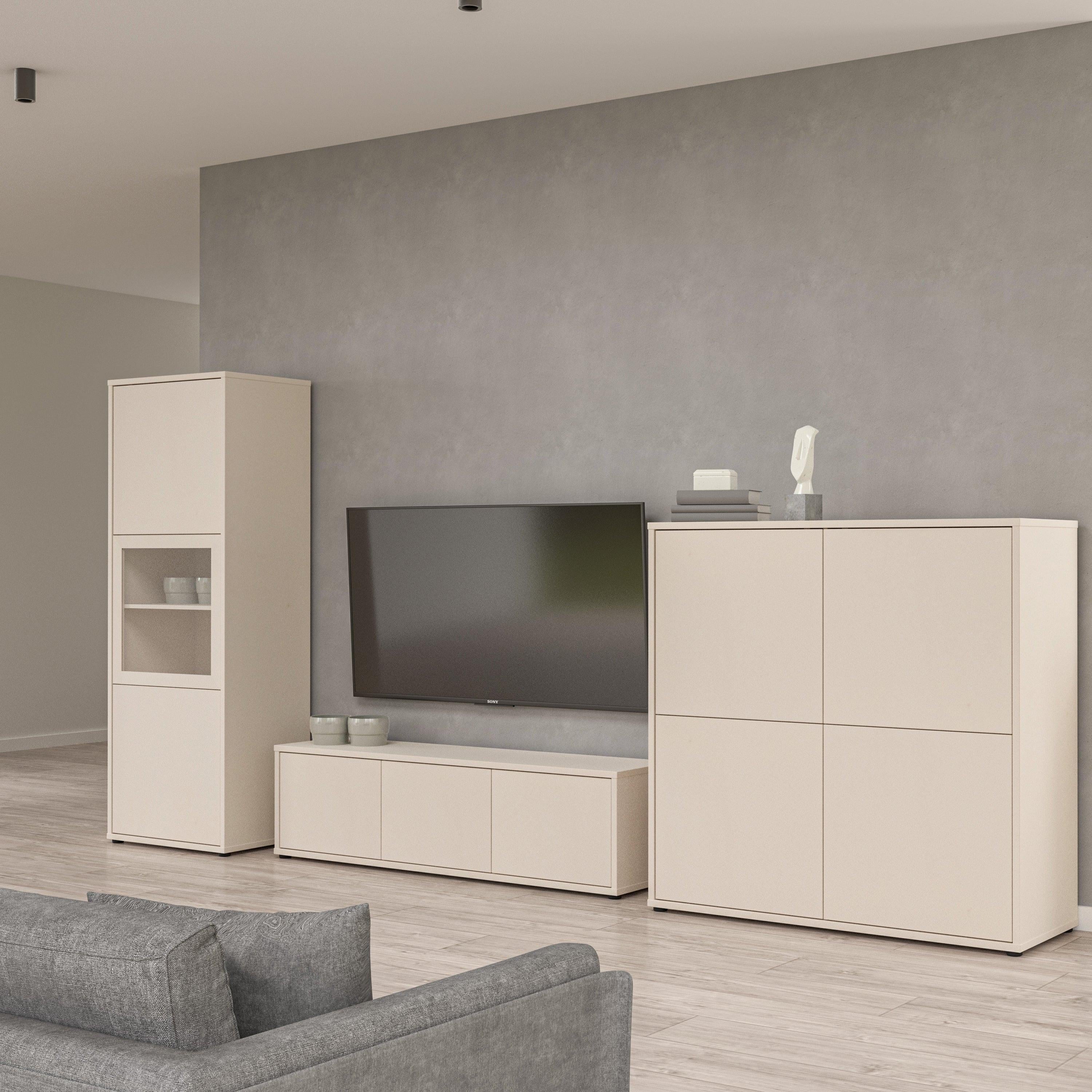 Alice Springs Narrow Display Cabinet with 3 Push-to-Open Doors in Sand - image 7