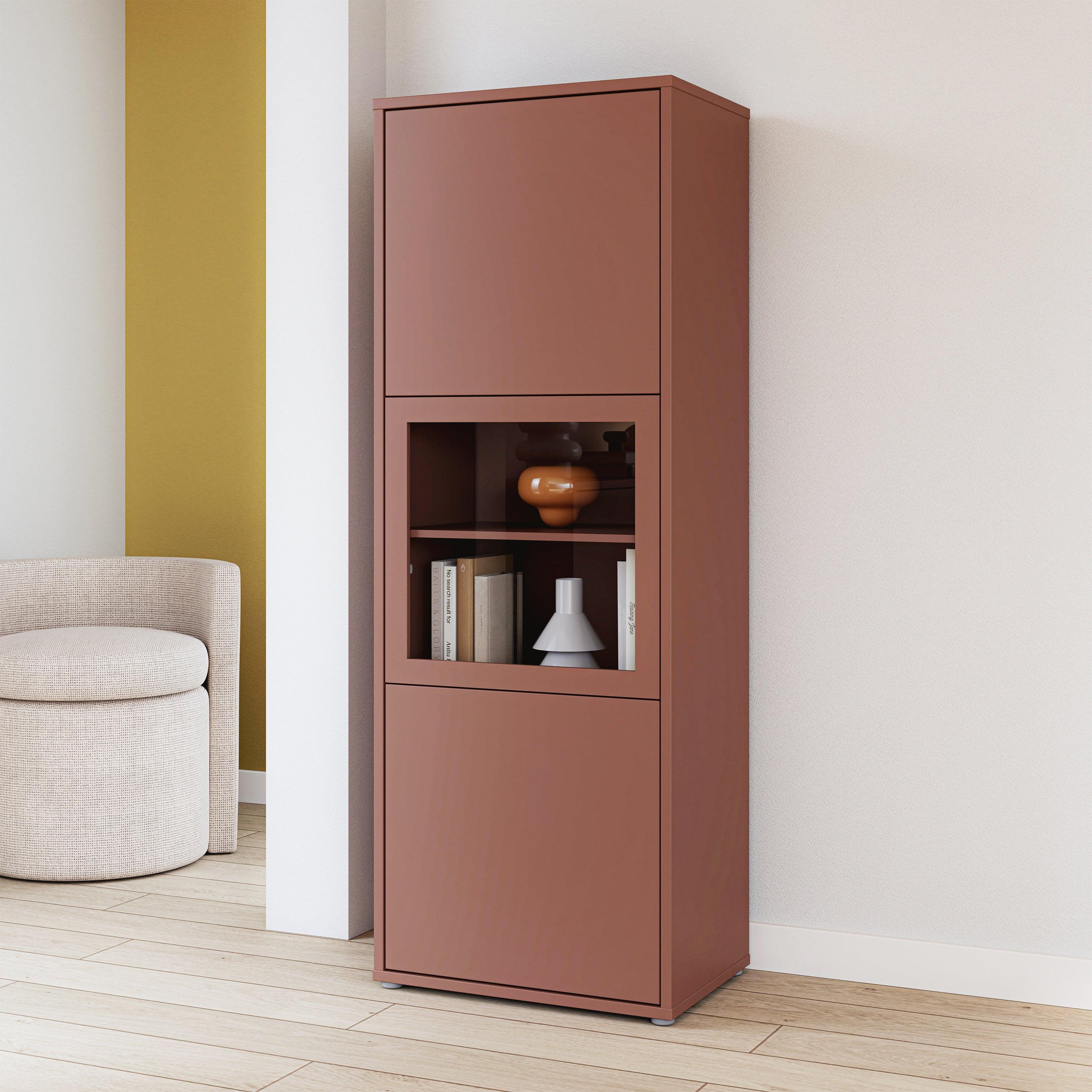 Alice Springs Narrow Display Cabinet with 3 Push-to-Open Doors in Terracotta - image 6