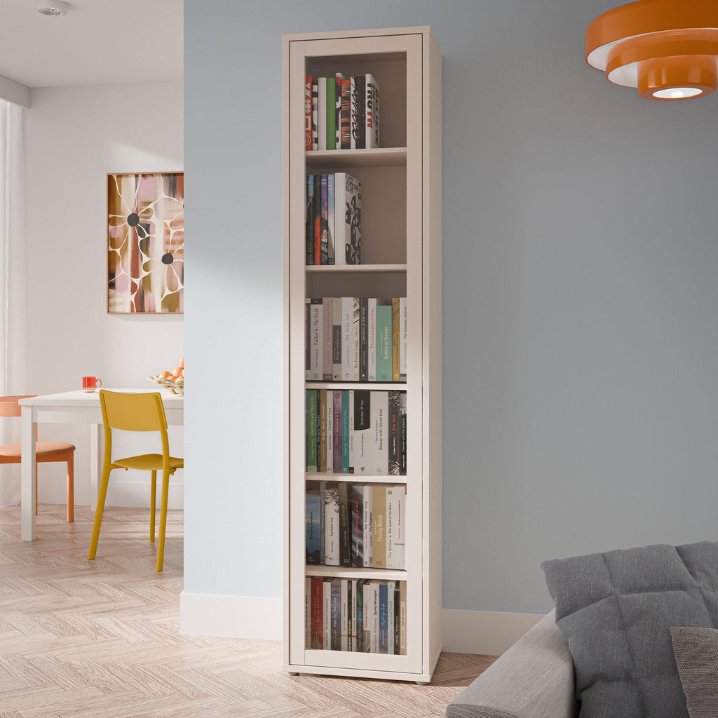 Alice Springs Slim Tall Display Cabinet with 1 Glass Door Push-to-Open & 5 Shelves in Sand - image 6