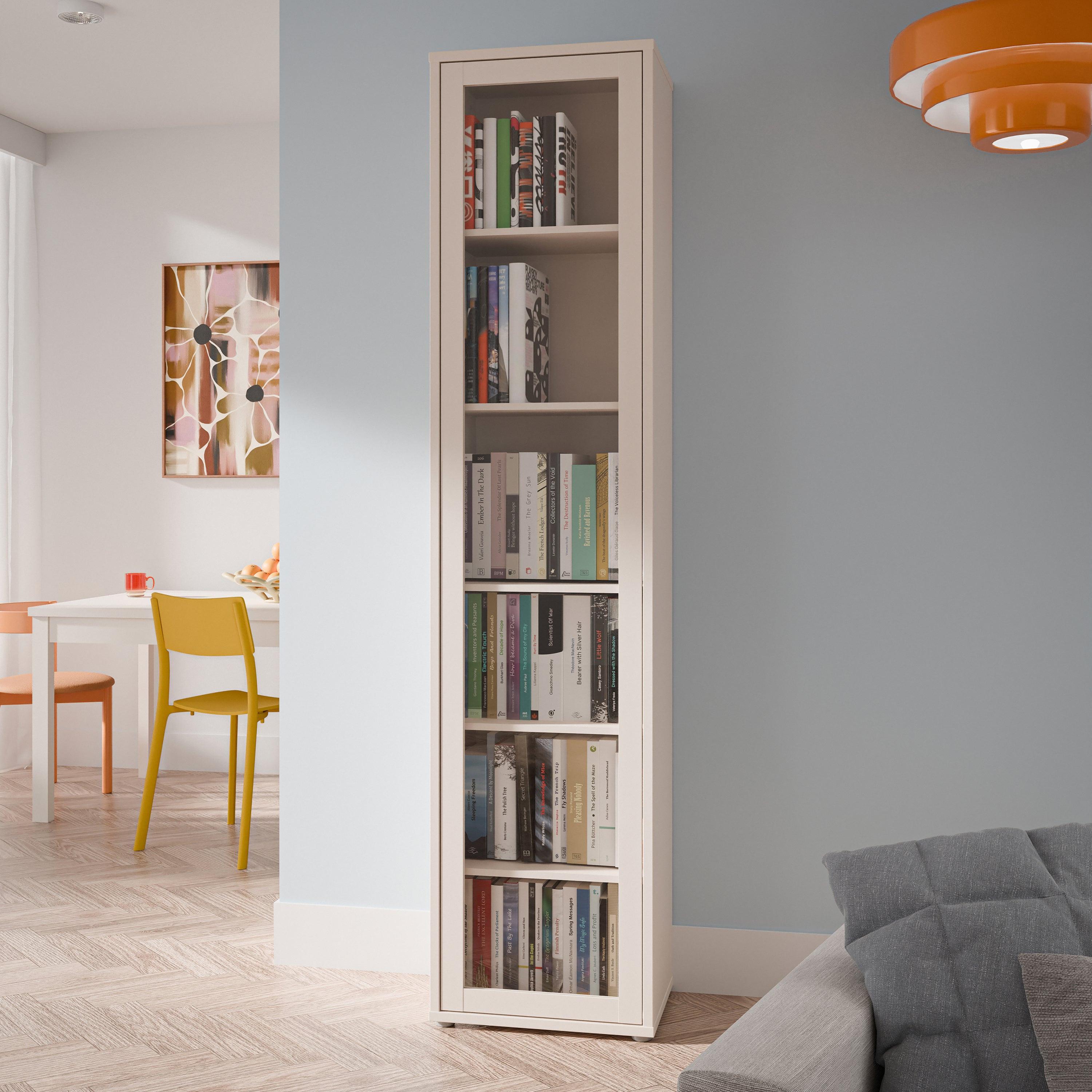 Alice Springs Slim Tall Display Cabinet with 1 Glass Door Push-to-Open & 5 Shelves in Sand - image 6