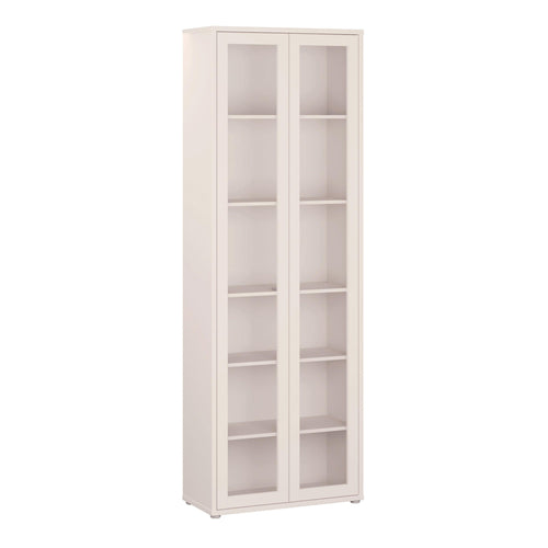 Alice Springs Slim Tall Display Cabinet with 2 Glass Doors Push-to-Open & 5 Shelves in Sand