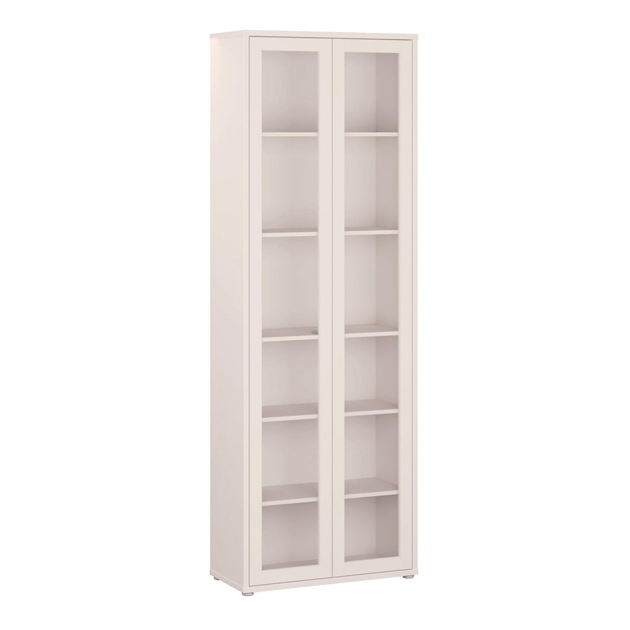 Alice Springs Slim Tall Display Cabinet with 2 Glass Doors Push-to-Open & 5 Shelves in Sand