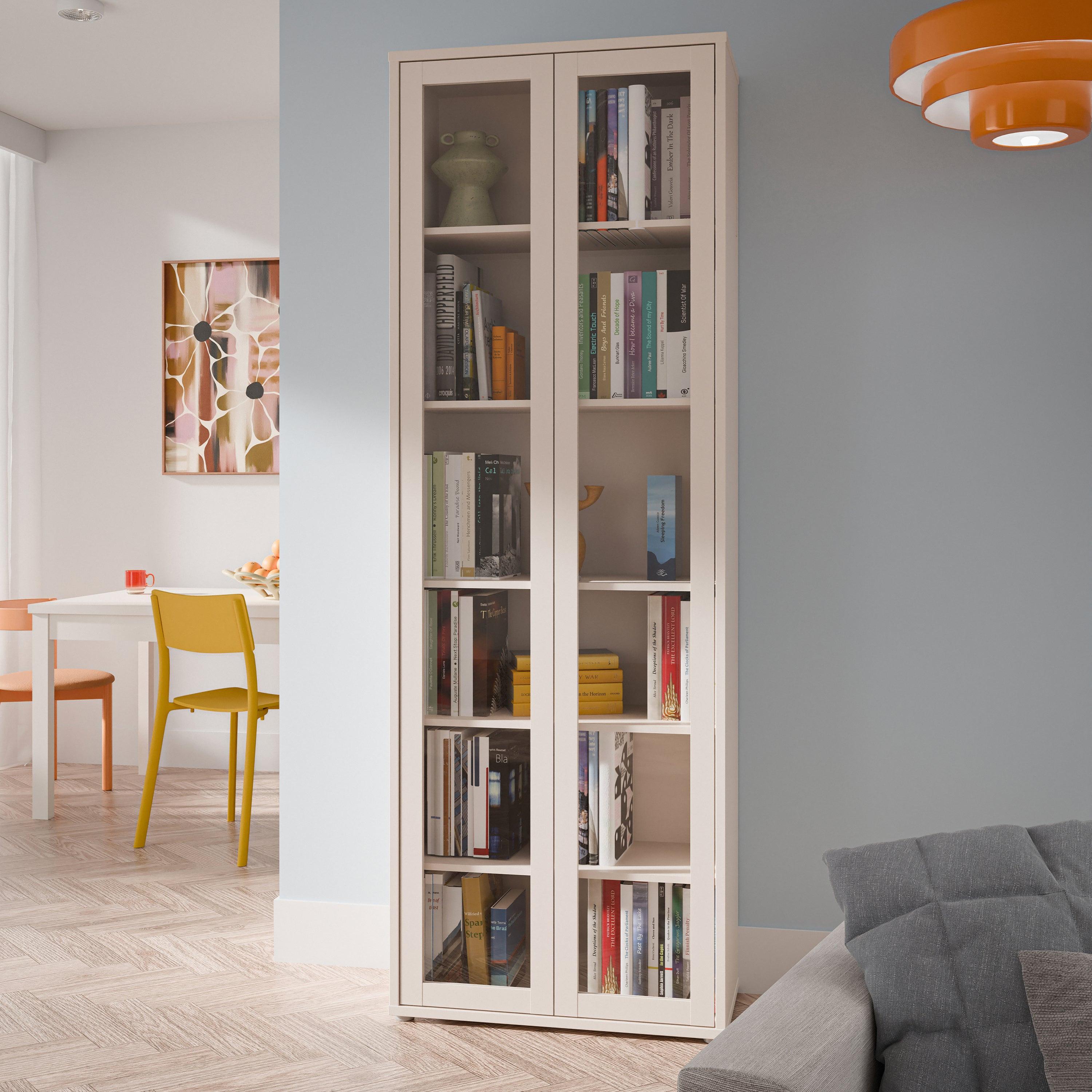 Alice Springs Slim Tall Display Cabinet with 2 Glass Doors Push-to-Open & 5 Shelves in Sand - image 6