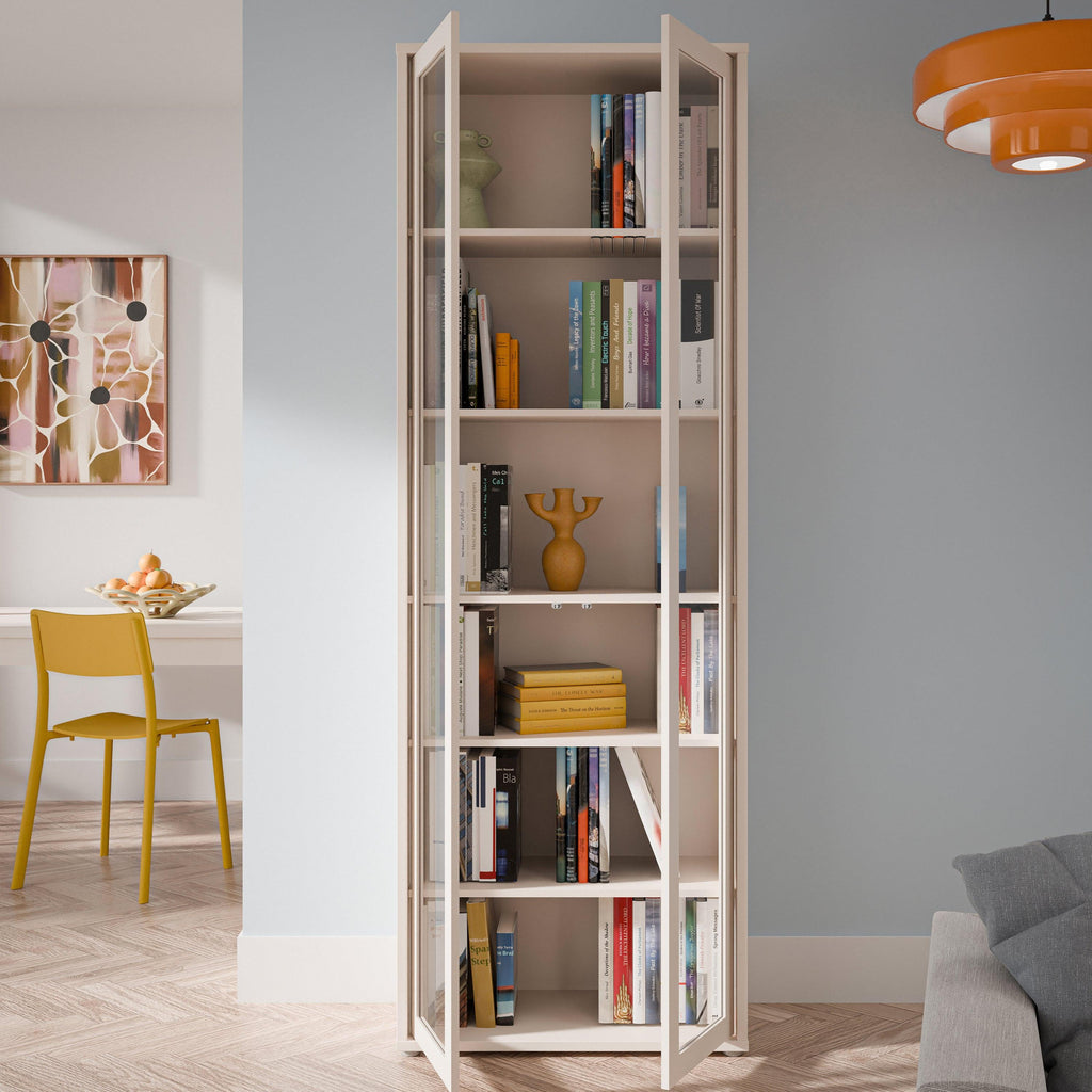 Alice Springs Slim Tall Display Cabinet with 2 Glass Doors Push-to-Open & 5 Shelves in Sand - image 7
