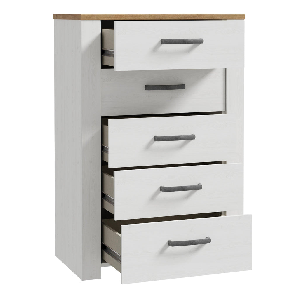 Bohol 5 Drawer Narrow Chest in Riviera Oak/White - image 3