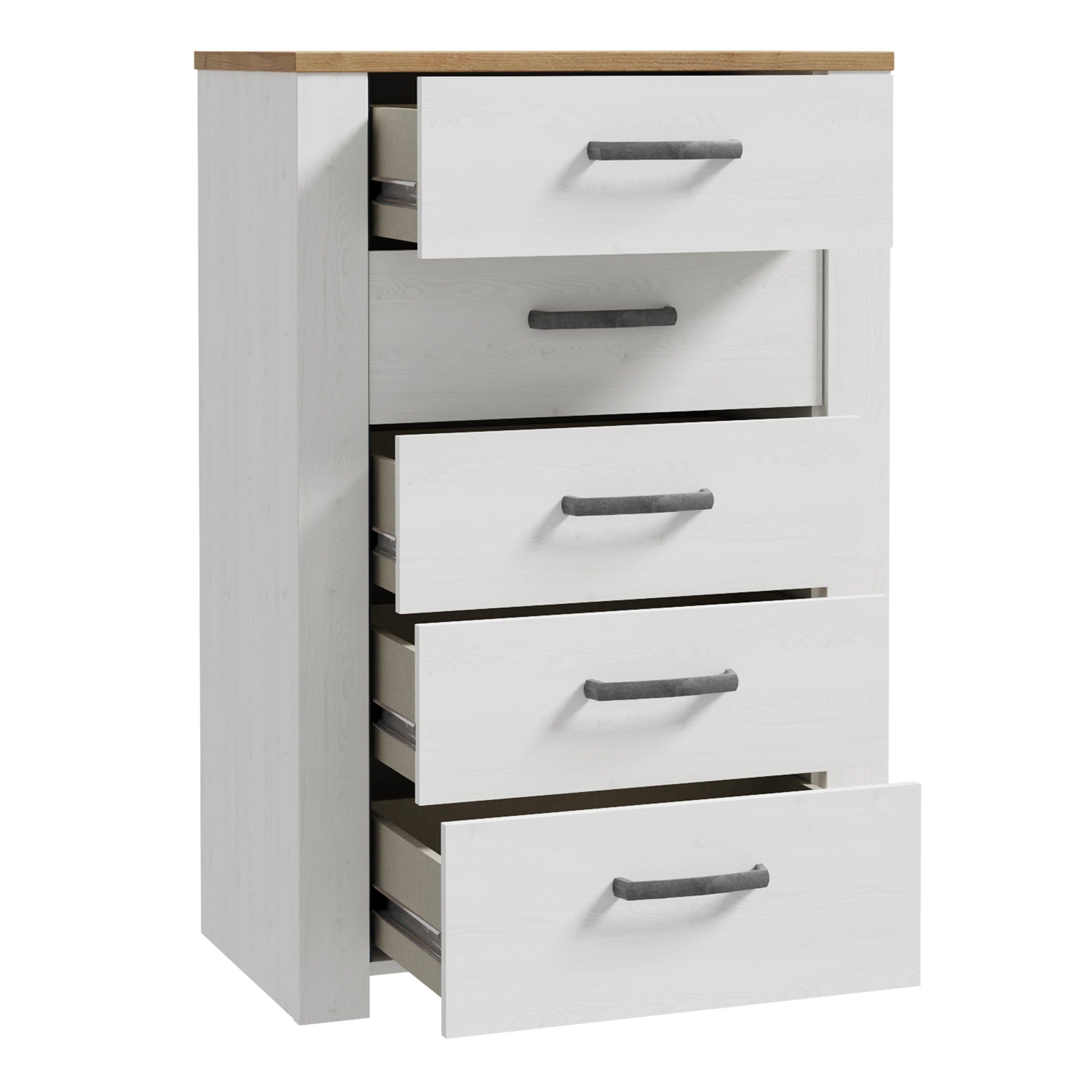 Bohol 5 Drawer Narrow Chest in Riviera Oak/White - image 3