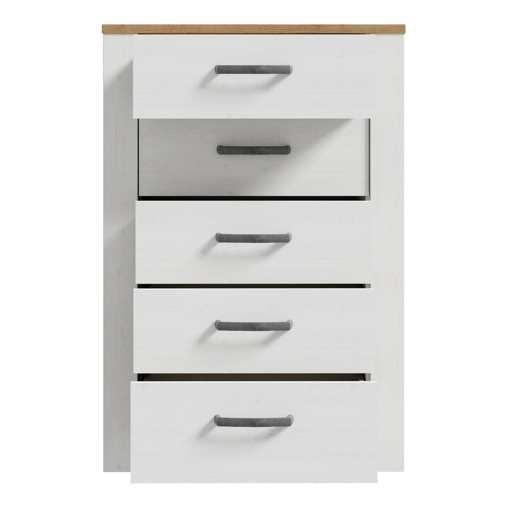 Bohol 5 Drawer Narrow Chest in Riviera Oak/White - image 4