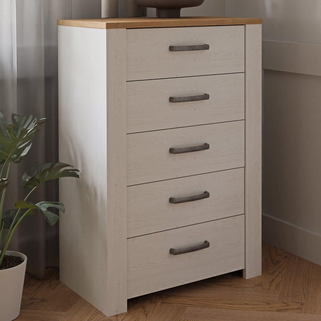 Bohol 5 Drawer Narrow Chest in Riviera Oak/White - image 6