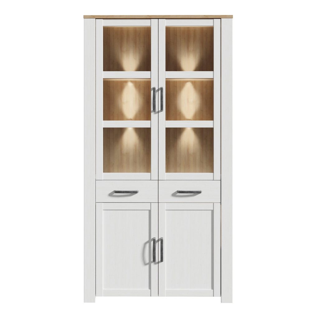 Bohol Display Cabinet 4 Door 2 Drawer in Oak/White inc LED Lighting - image 2