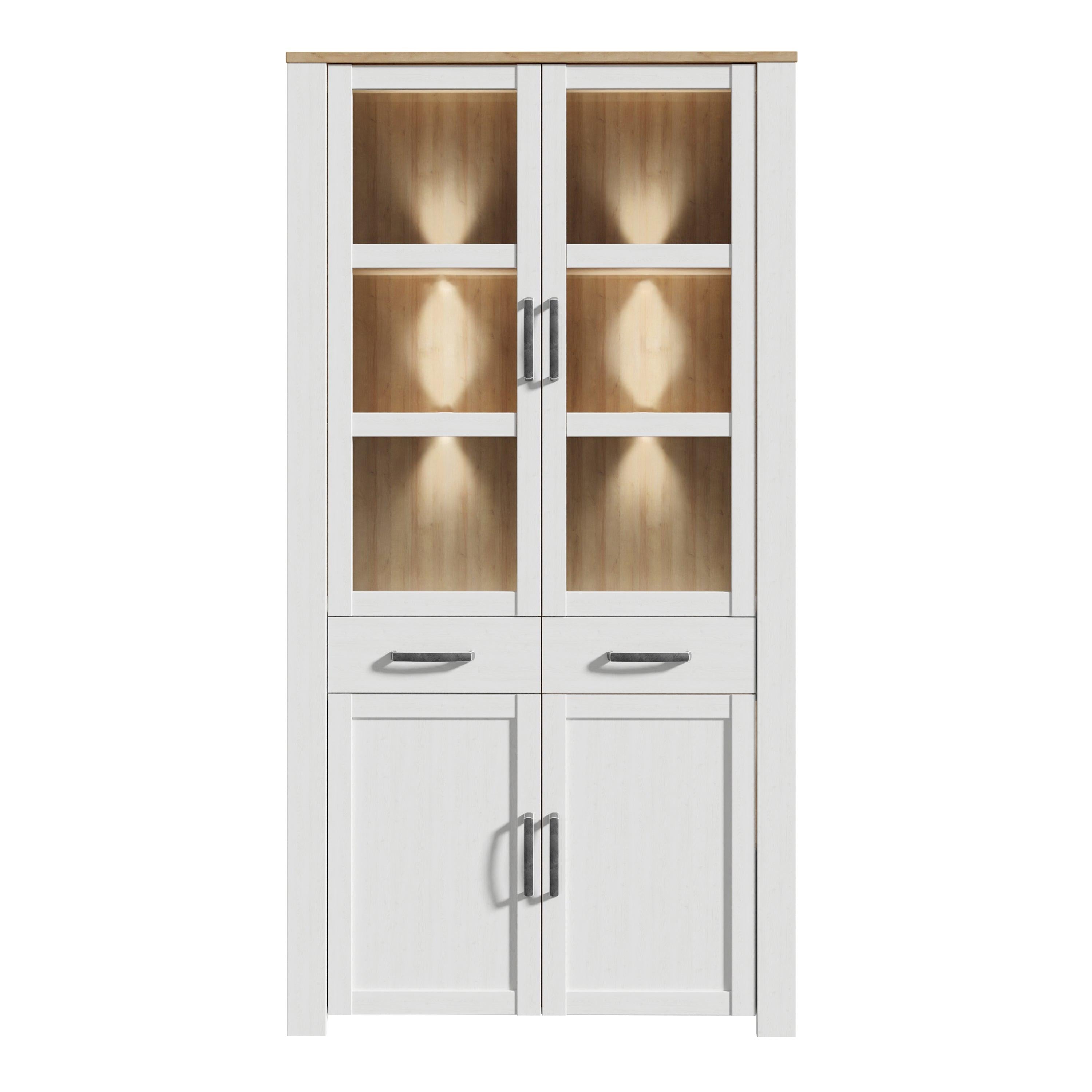Bohol Display Cabinet 4 Door 2 Drawer in Oak/White inc LED Lighting - image 2