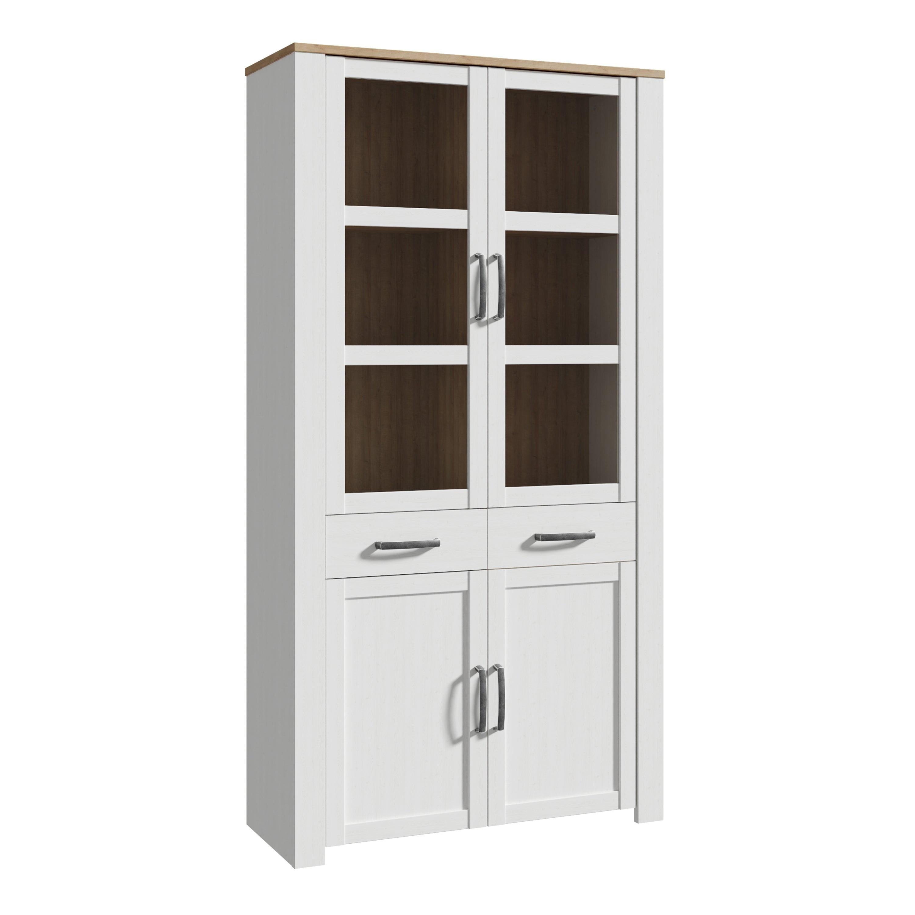 Bohol Display Cabinet 4 Door 2 Drawer in Oak/White inc LED Lighting - image 3