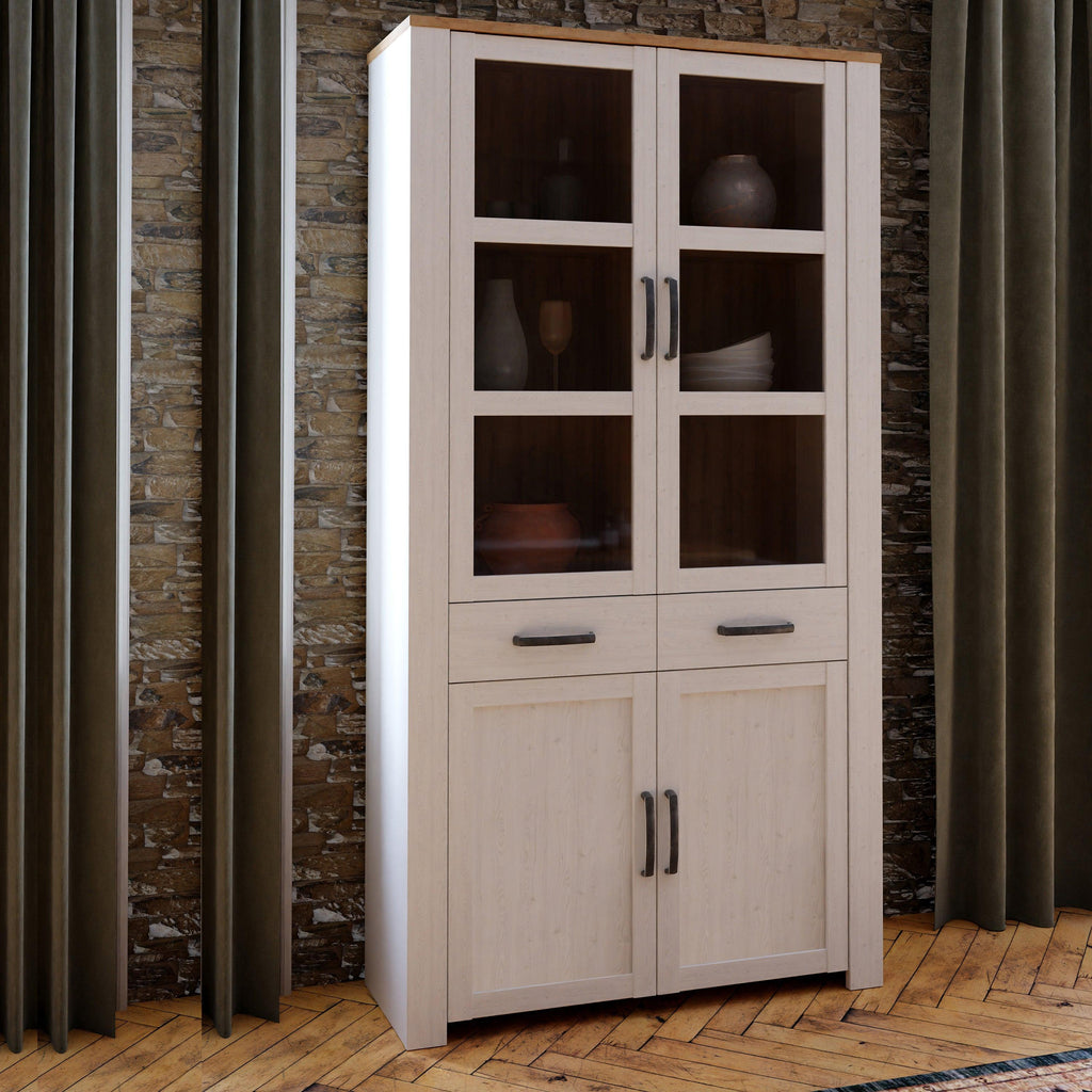 Bohol Display Cabinet 4 Door 2 Drawer in Oak/White inc LED Lighting - image 8