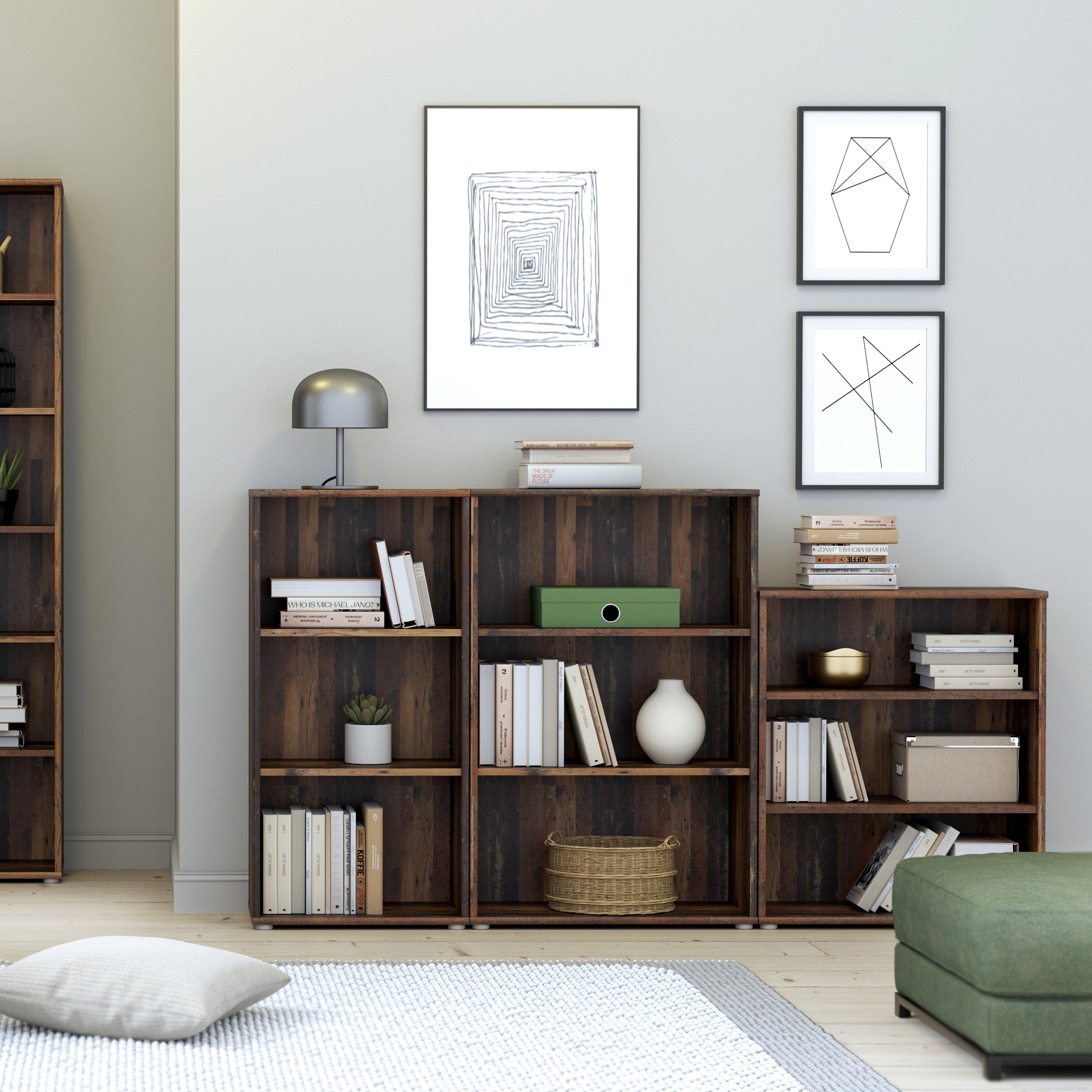Essential Low Wide 2 Shelf Bookcase in Vintage Oak - image 3