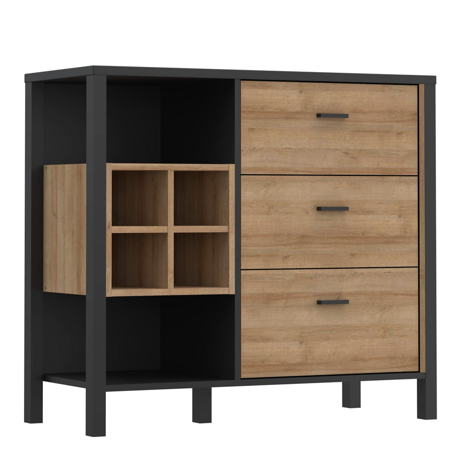 High Rock 3 Drawer Display Chest in Matt Black/Riviera Oak