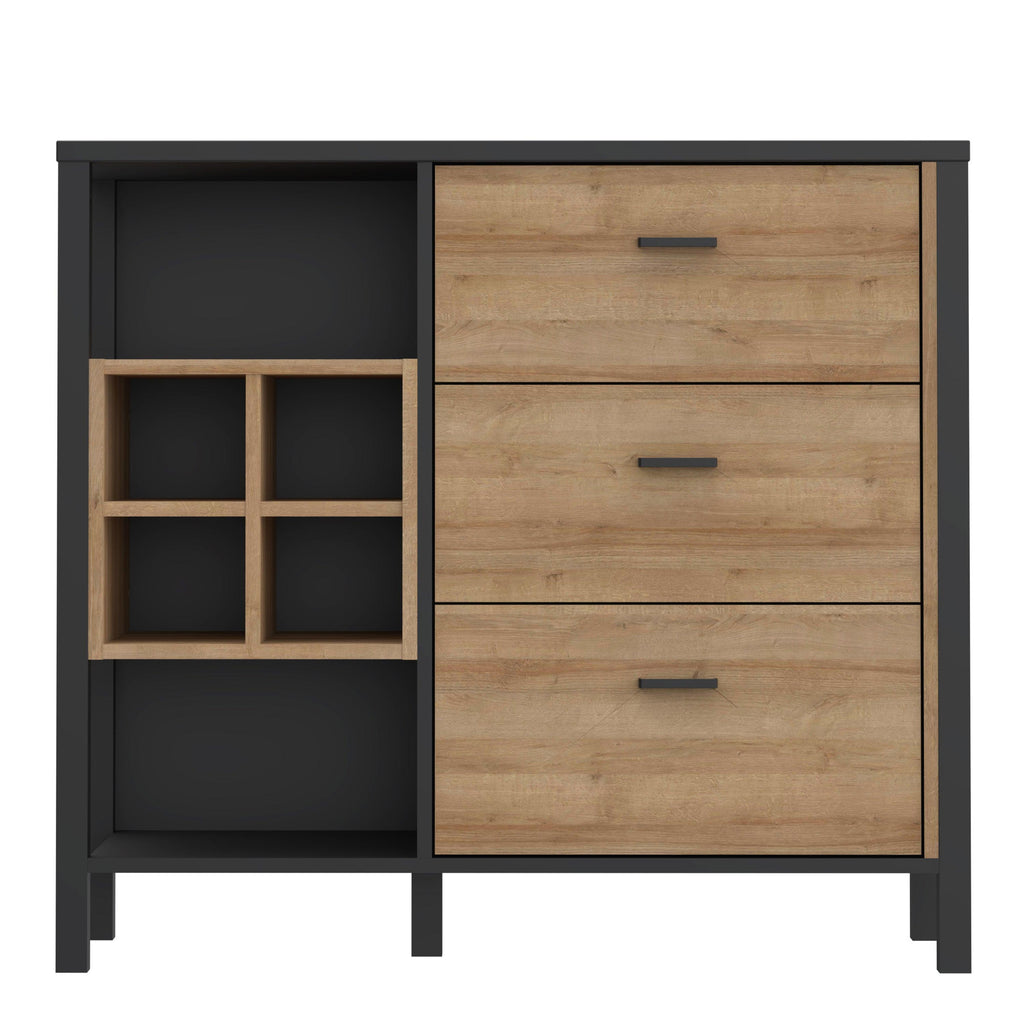 High Rock 3 Drawer Display Chest in Matt Black/Riviera Oak - image 2
