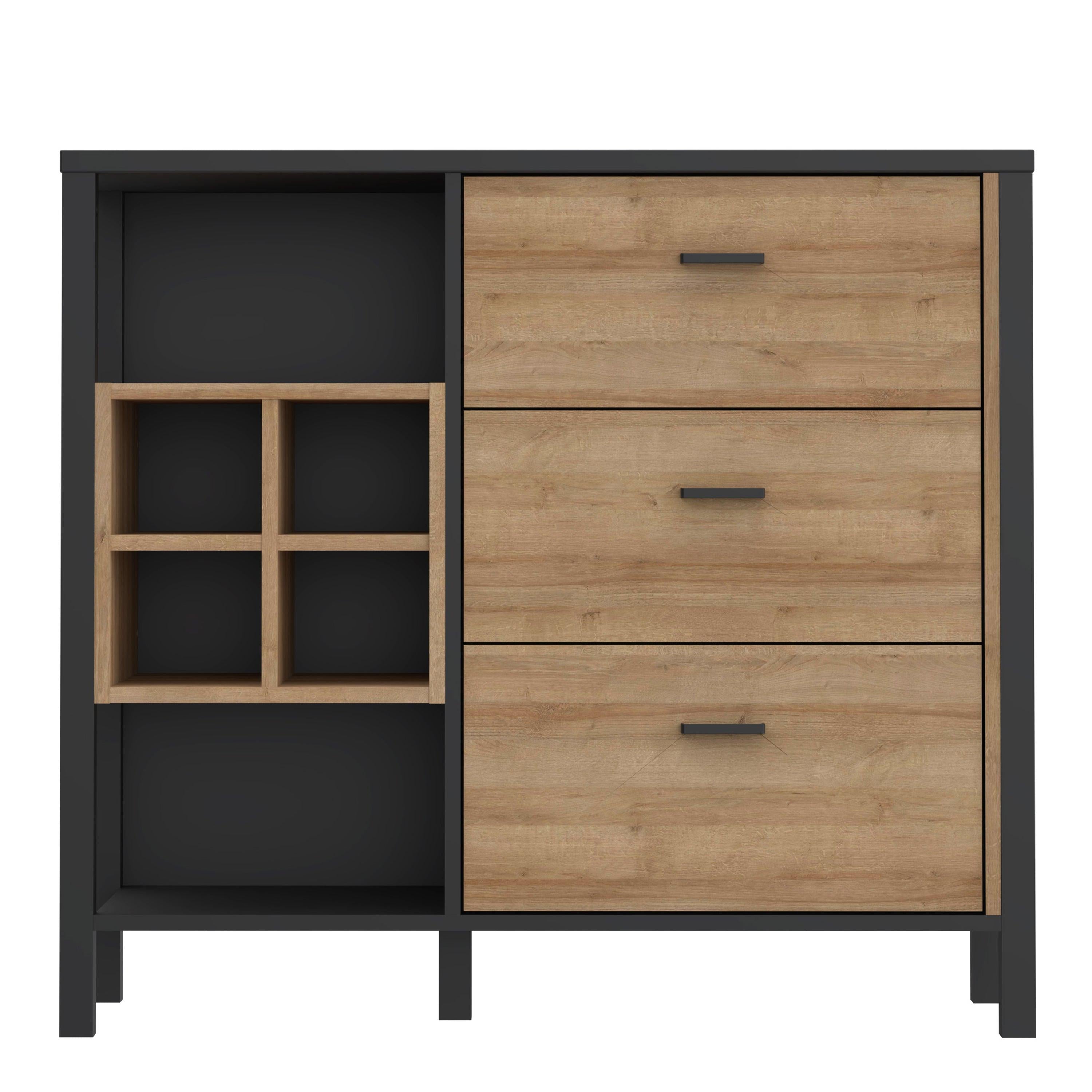 High Rock 3 Drawer Display Chest in Matt Black/Riviera Oak - image 2
