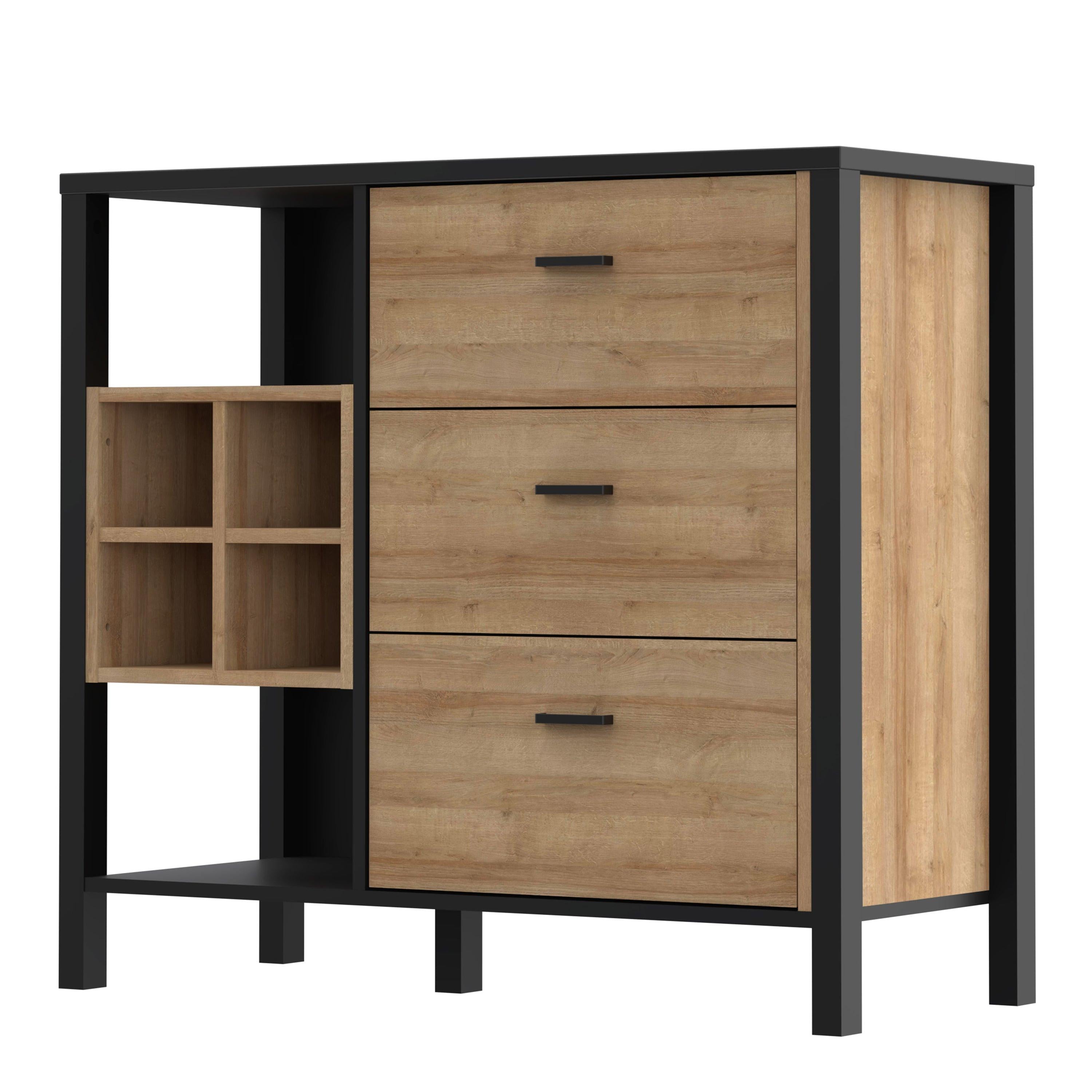 High Rock 3 Drawer Display Chest in Matt Black/Riviera Oak - image 3