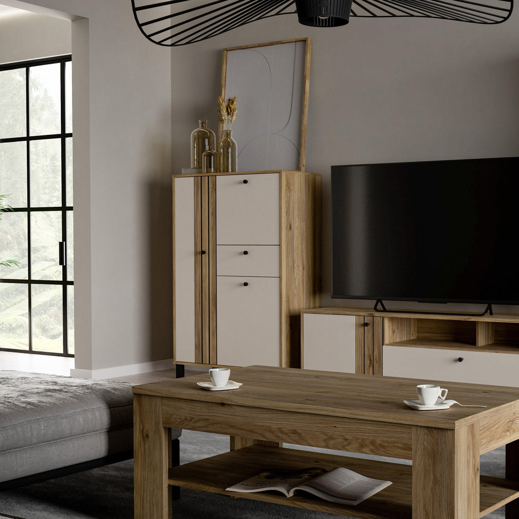 Grafton 3 Door 1 Drawer Cabinet in Cream and Oak - image 5