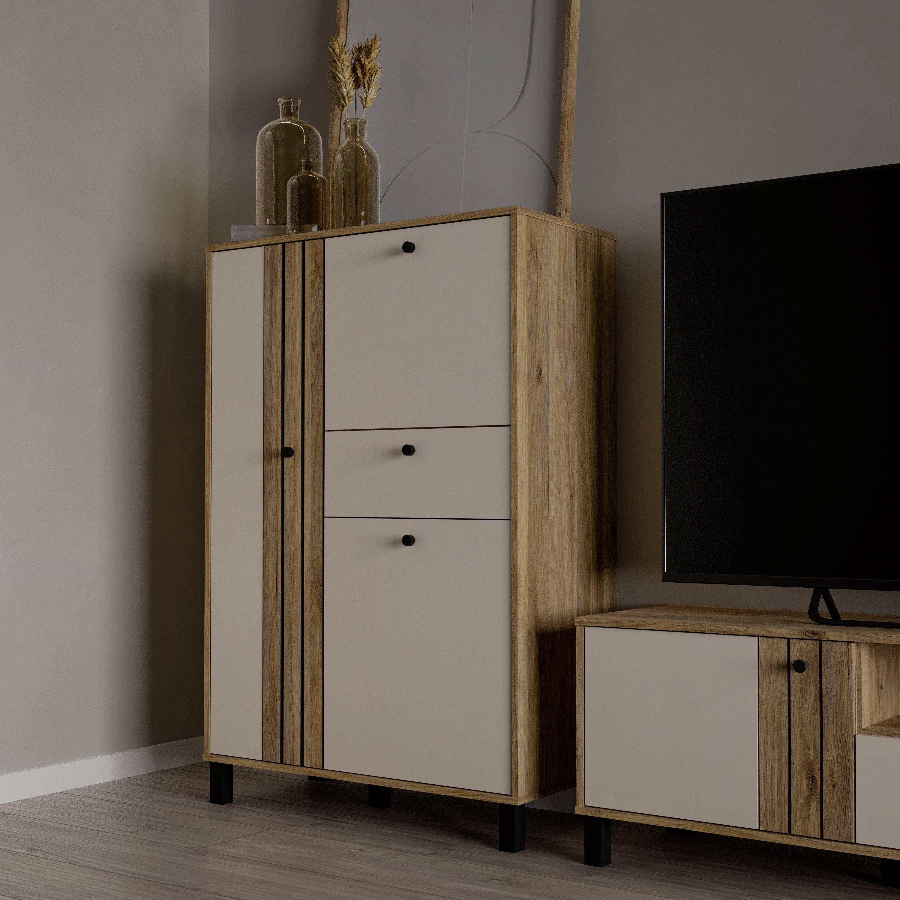 Grafton 3 Door 1 Drawer Cabinet in Cream and Oak - image 6
