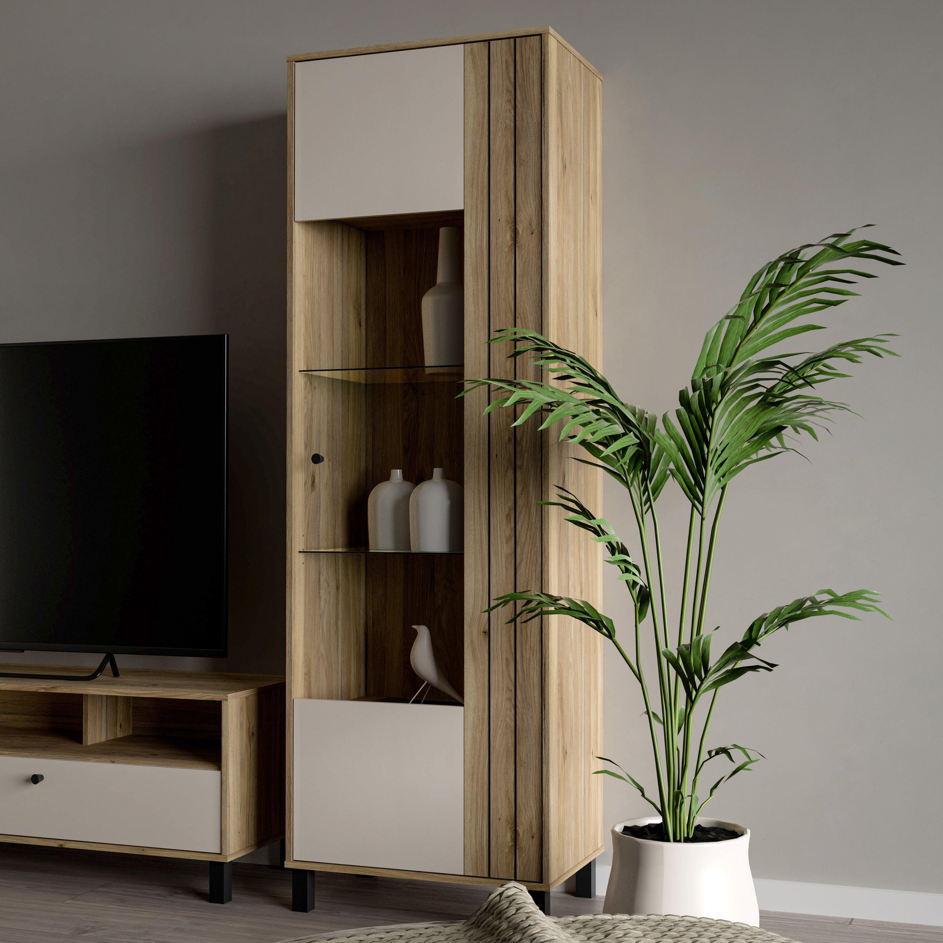 Grafton Glass Door Display Cabinet in Cream and Oak - image 6
