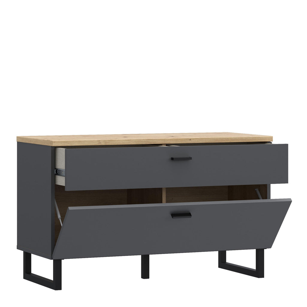 Klara TV Unit with 1 Drawer 1 Flip Door in Grey and Oak - image 3