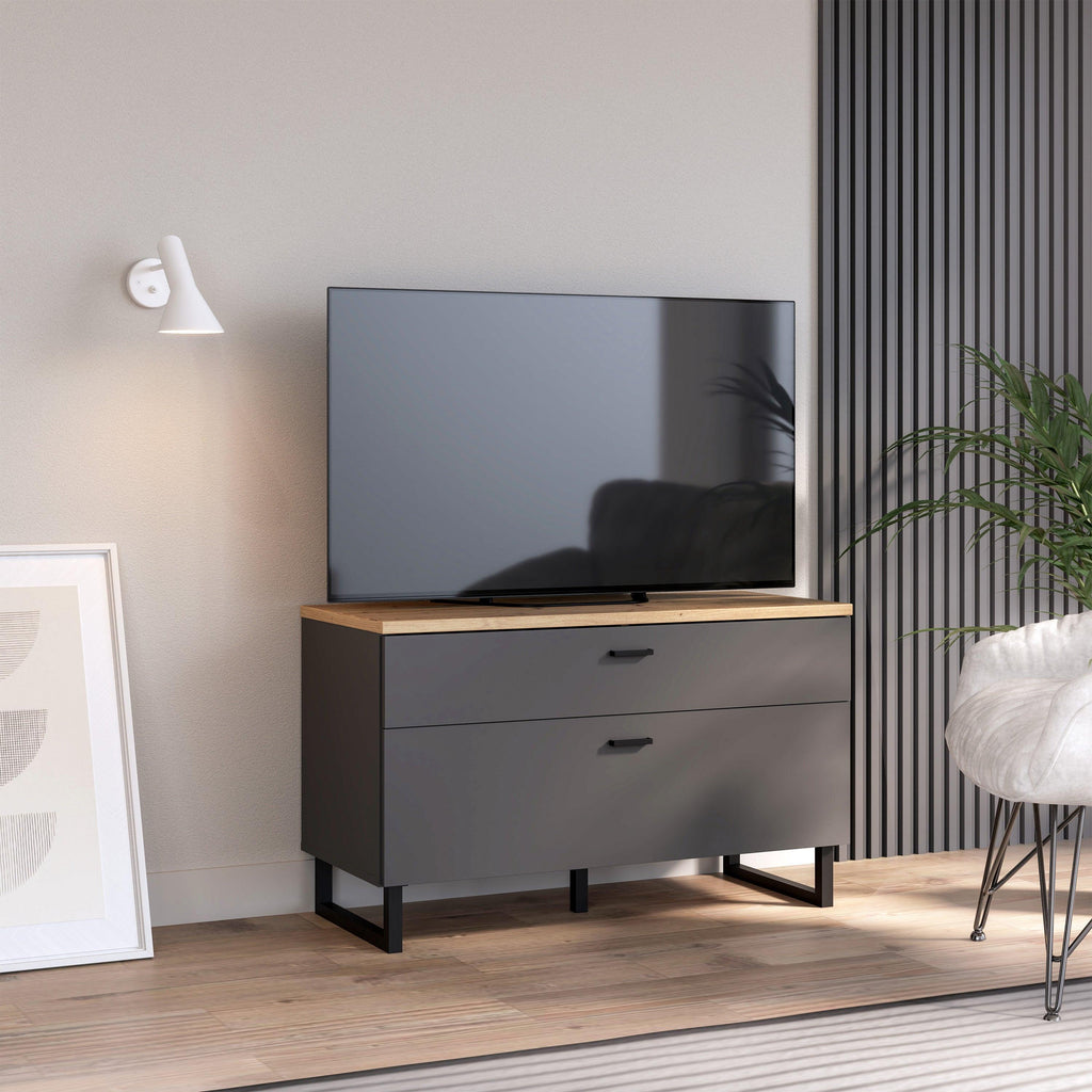 Klara TV Unit with 1 Drawer 1 Flip Door in Grey and Oak - image 5