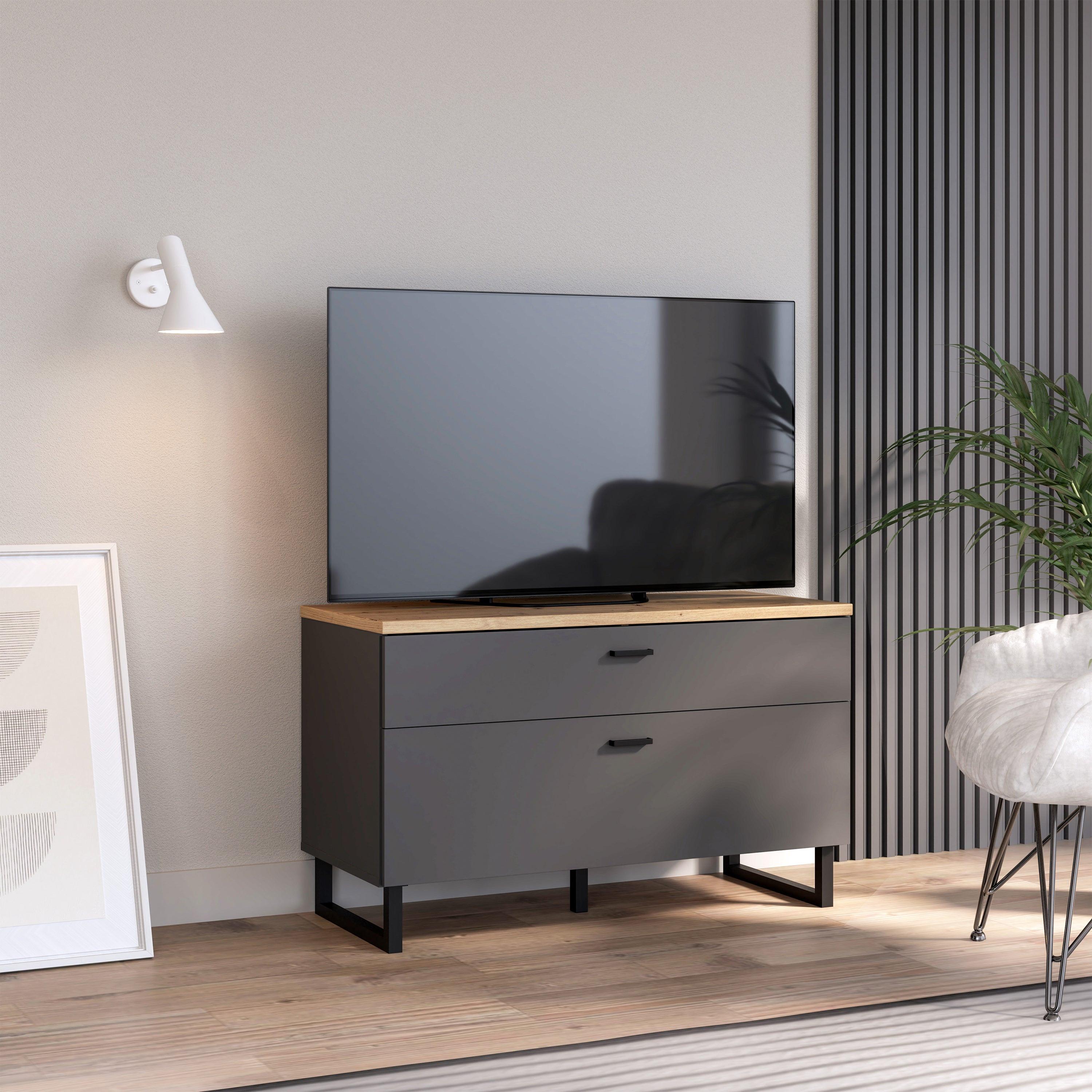 Klara TV Unit with 1 Drawer 1 Flip Door in Grey and Oak - image 5