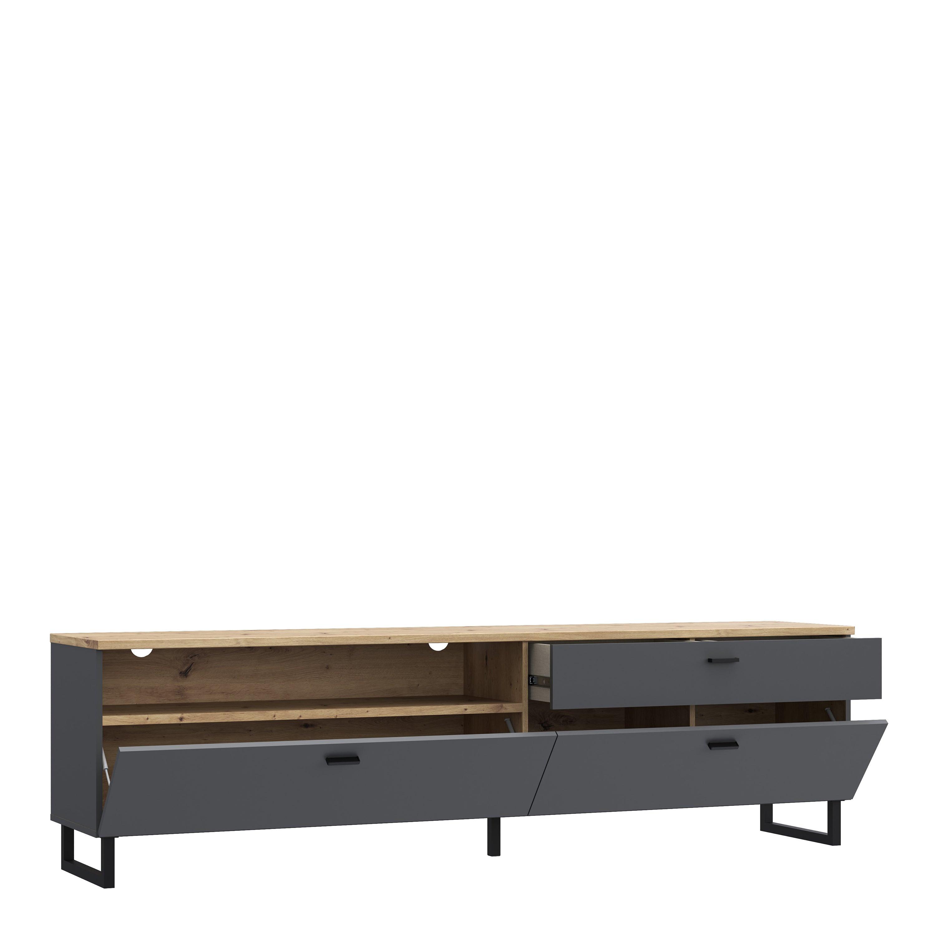 Klara TV Unit with 1 Drawer 2 Flip Doors in Grey and Oak inc LED Lighting - image 3