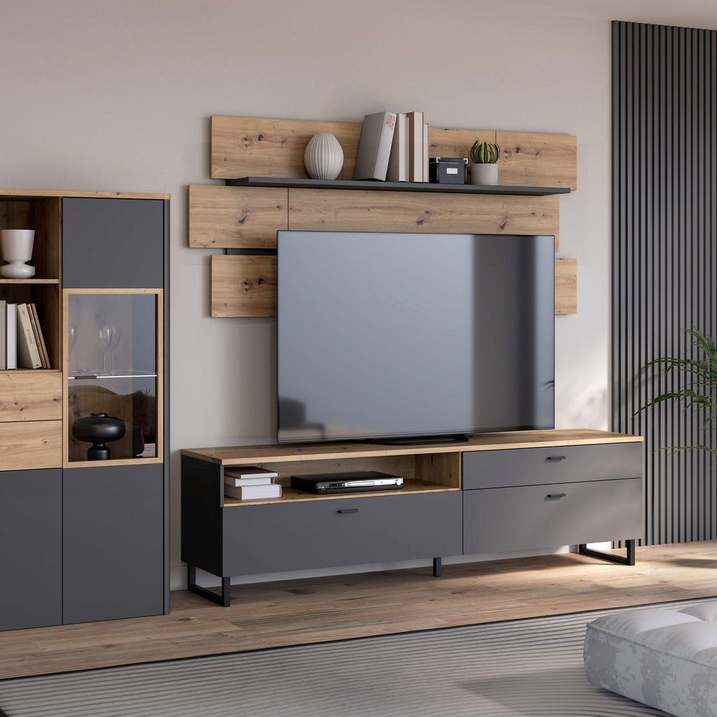 Klara TV Unit with 1 Drawer 2 Flip Doors in Grey and Oak inc LED Lighting - image 6