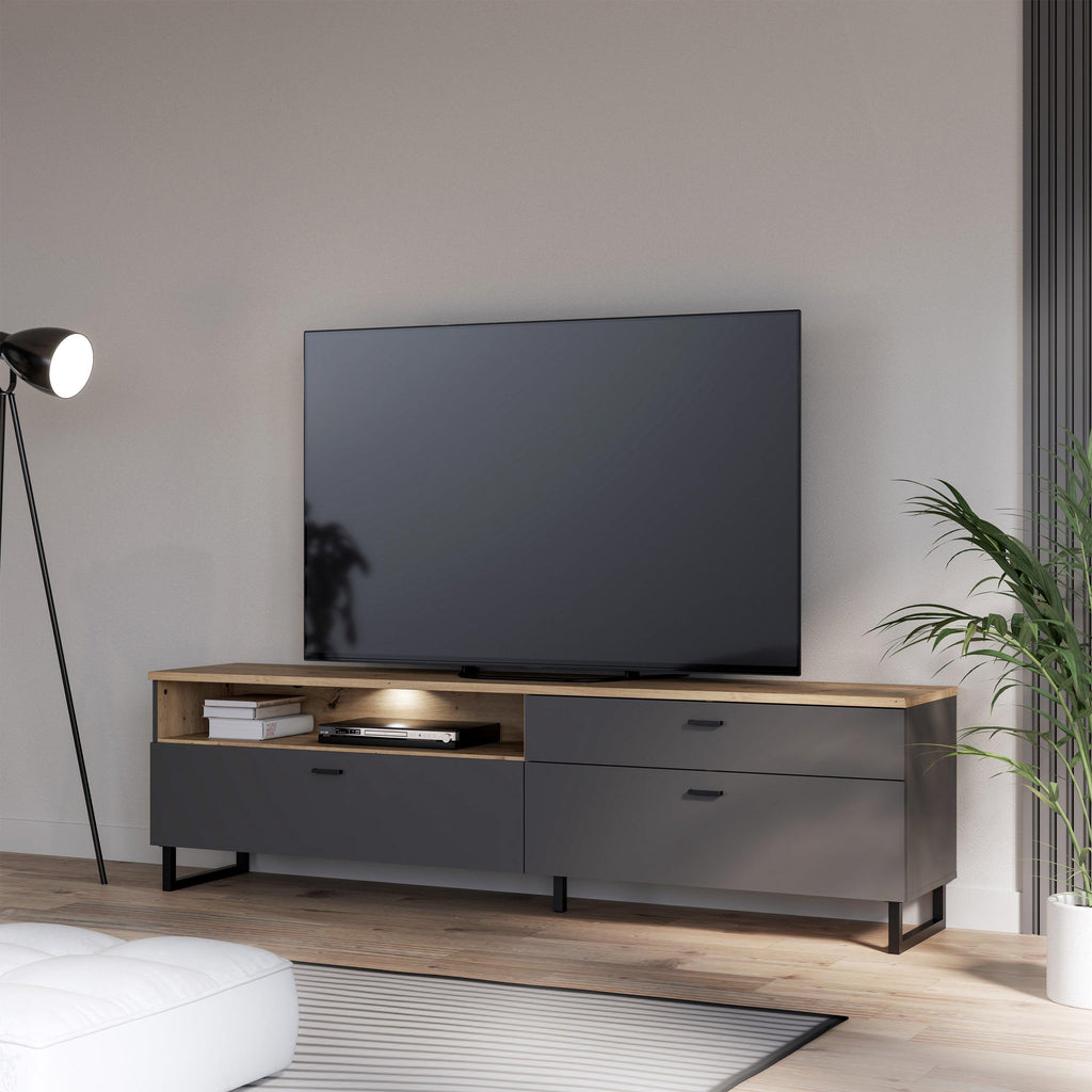 Klara TV Unit with 1 Drawer 2 Flip Doors in Grey and Oak inc LED Lighting - image 7