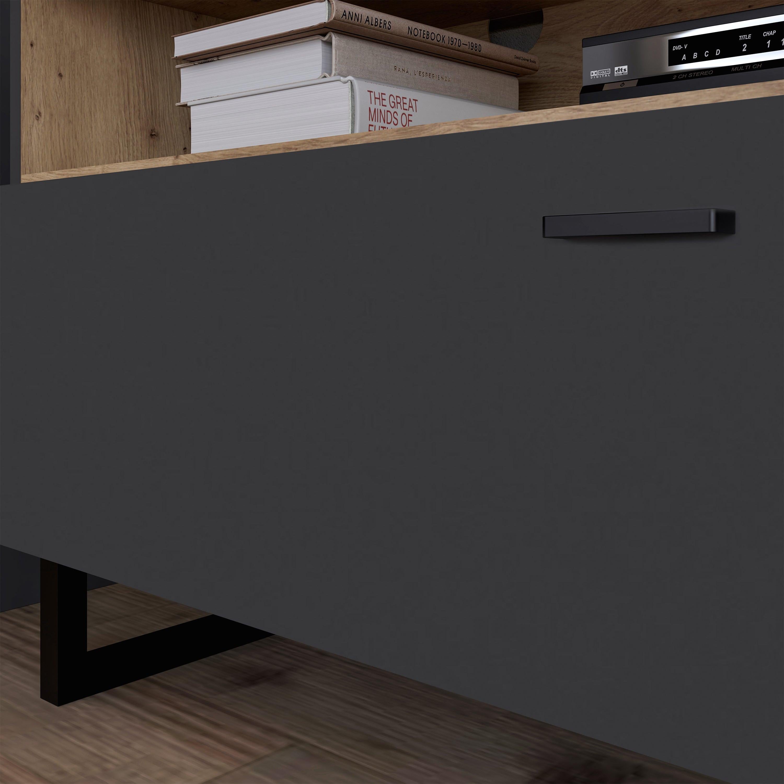 Klara TV Unit with 1 Drawer 2 Flip Doors in Grey and Oak inc LED Lighting - image 8