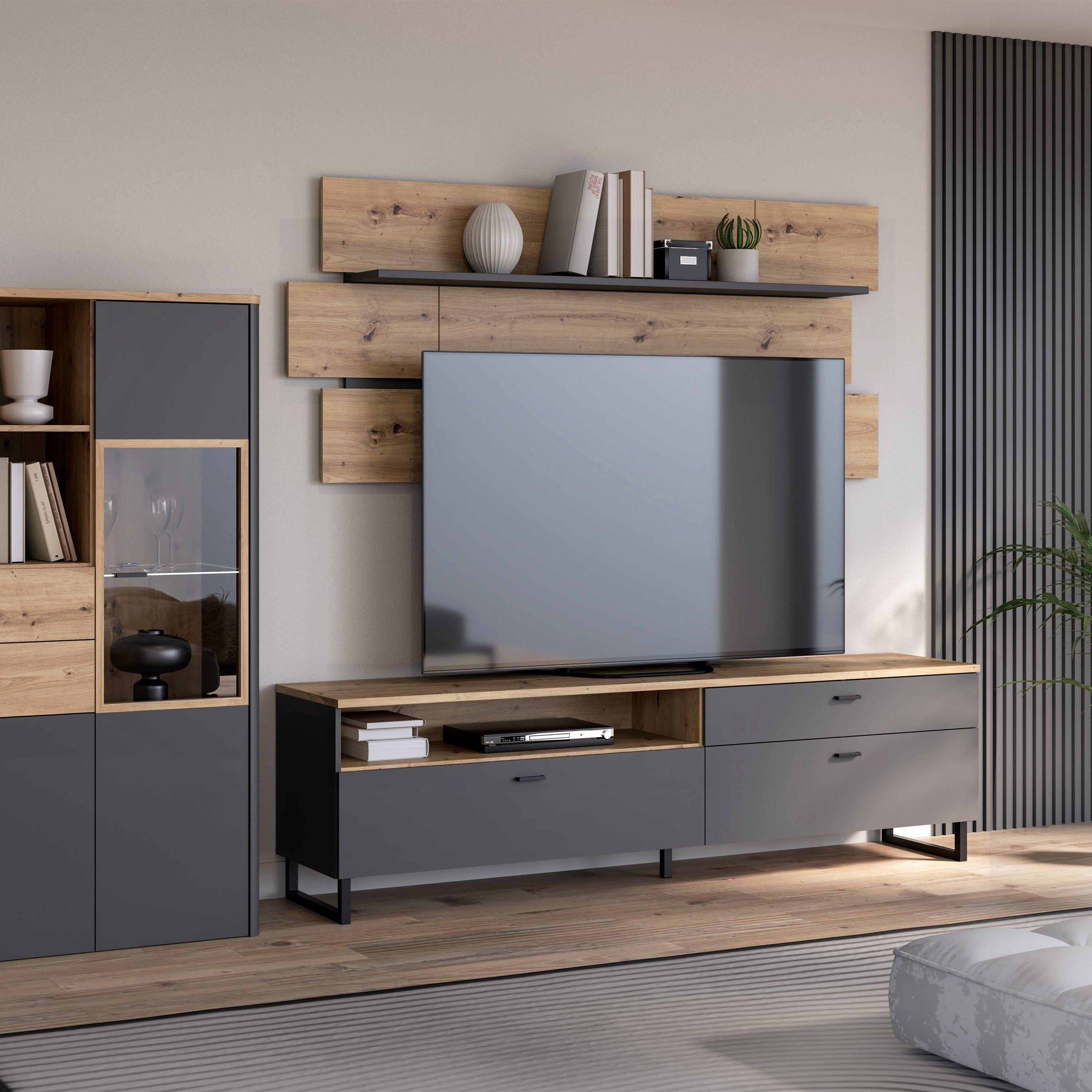 Klara TV Unit with 1 Drawer 2 Flip Doors in Grey and Oak - image 5