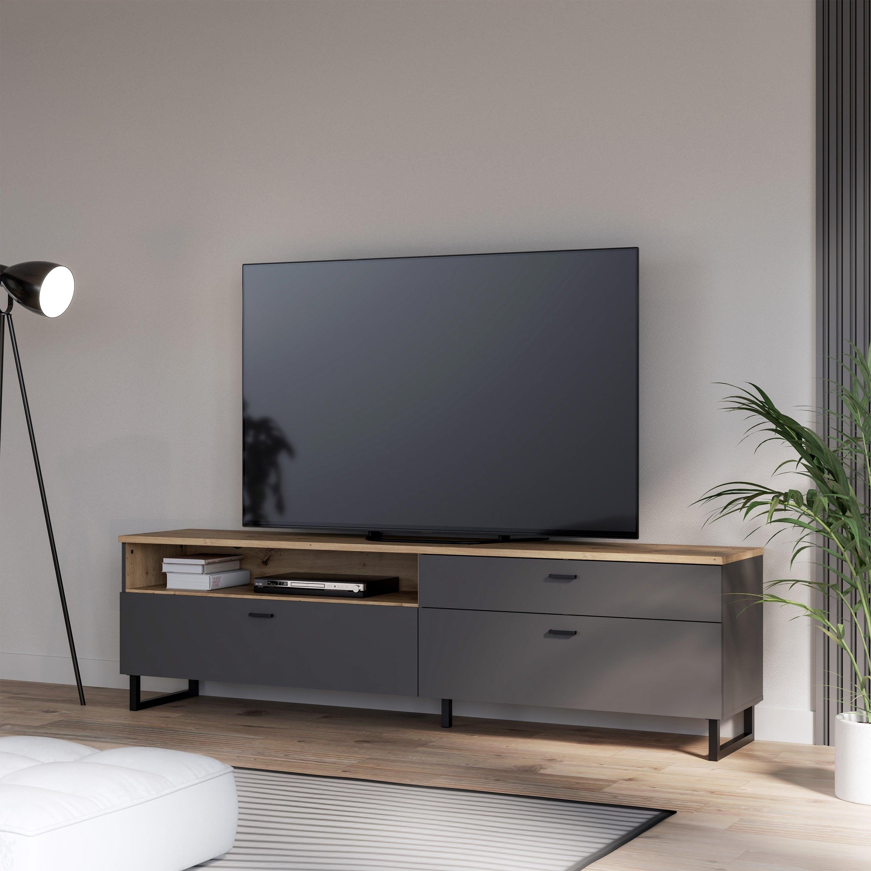 Klara TV Unit with 1 Drawer 2 Flip Doors in Grey and Oak - image 6